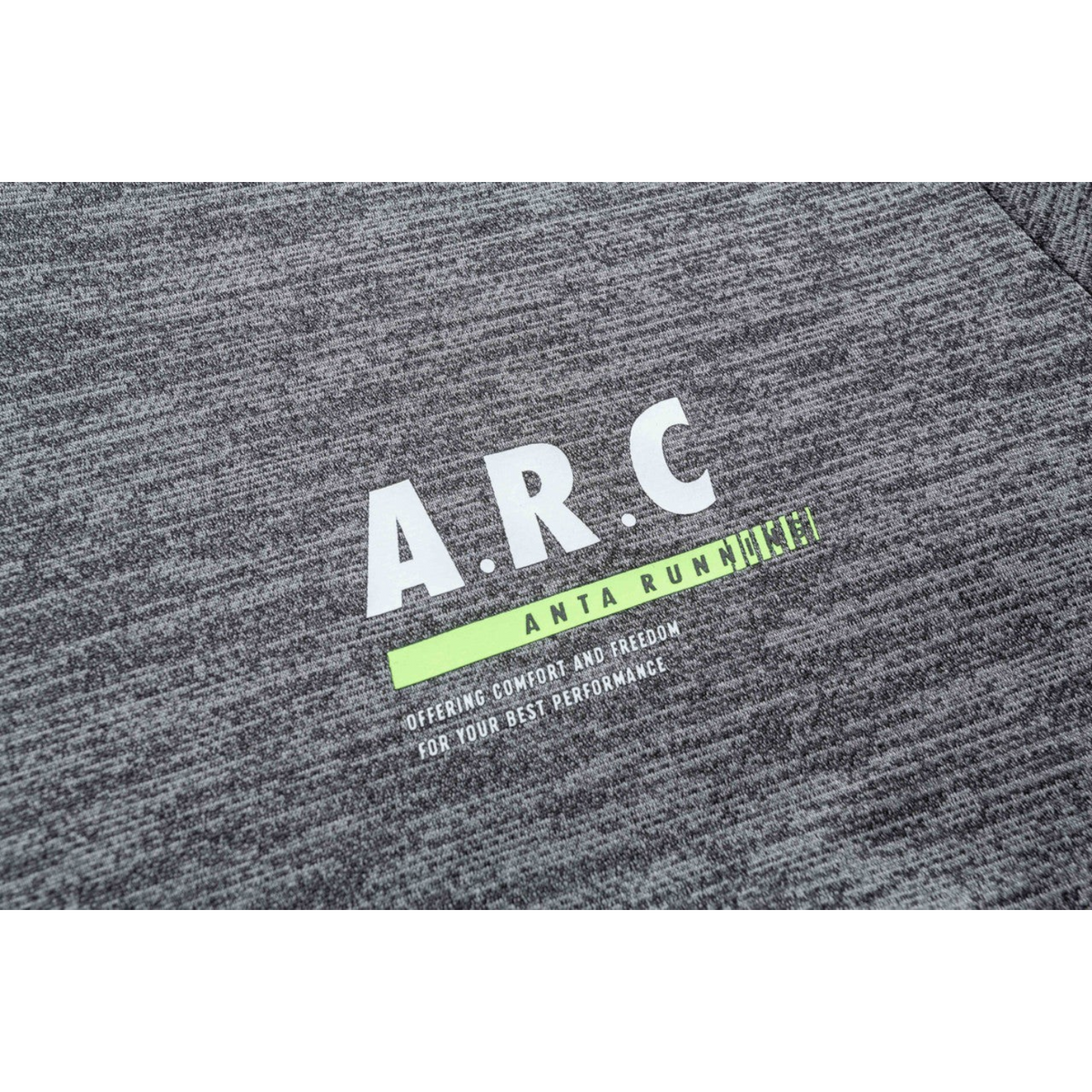 FRG ANTA running t-shirt in grey heathered fabric with white and lime green graphic print detail