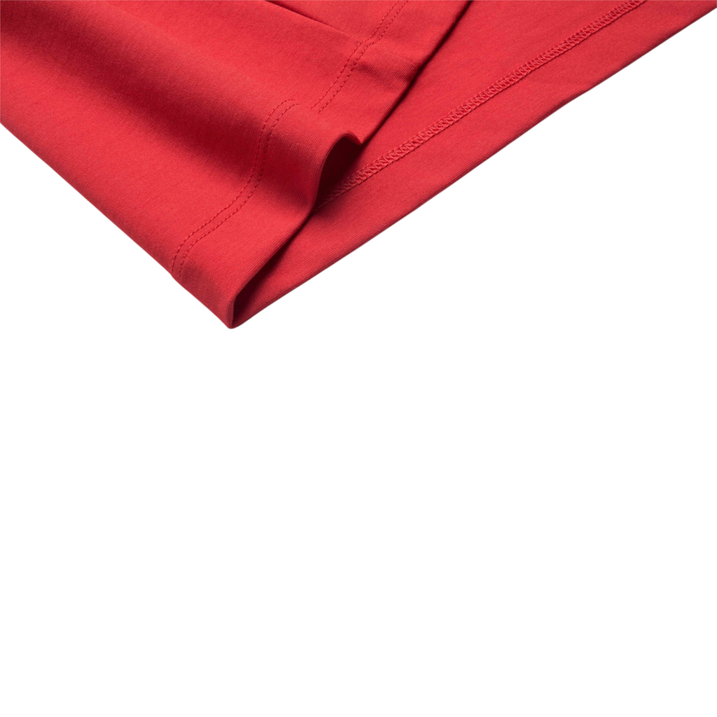 FRG red short sleeve t-shirt featuring a clean hemline and soft cotton fabric