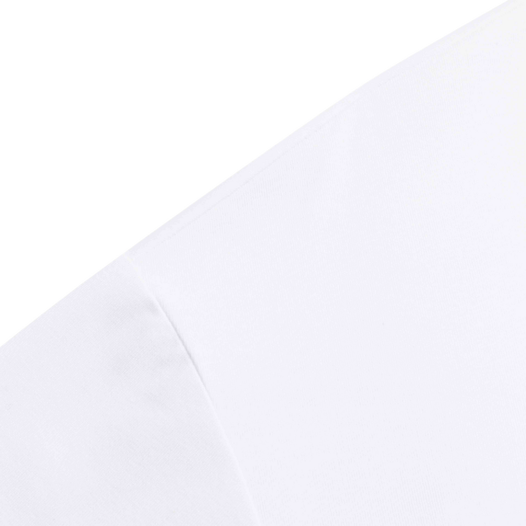 Close-up of the white fabric and shoulder seam of a FRG SS TEE short sleeve t-shirt