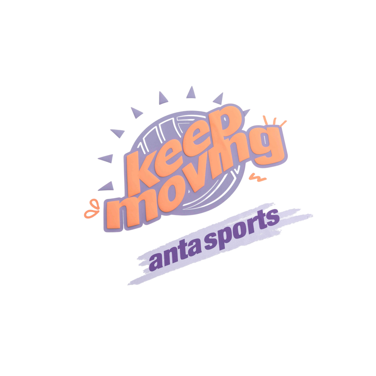 FRG white short sleeve t-shirt featuring a purple and orange Keep Moving graphic and Anta Sports logo