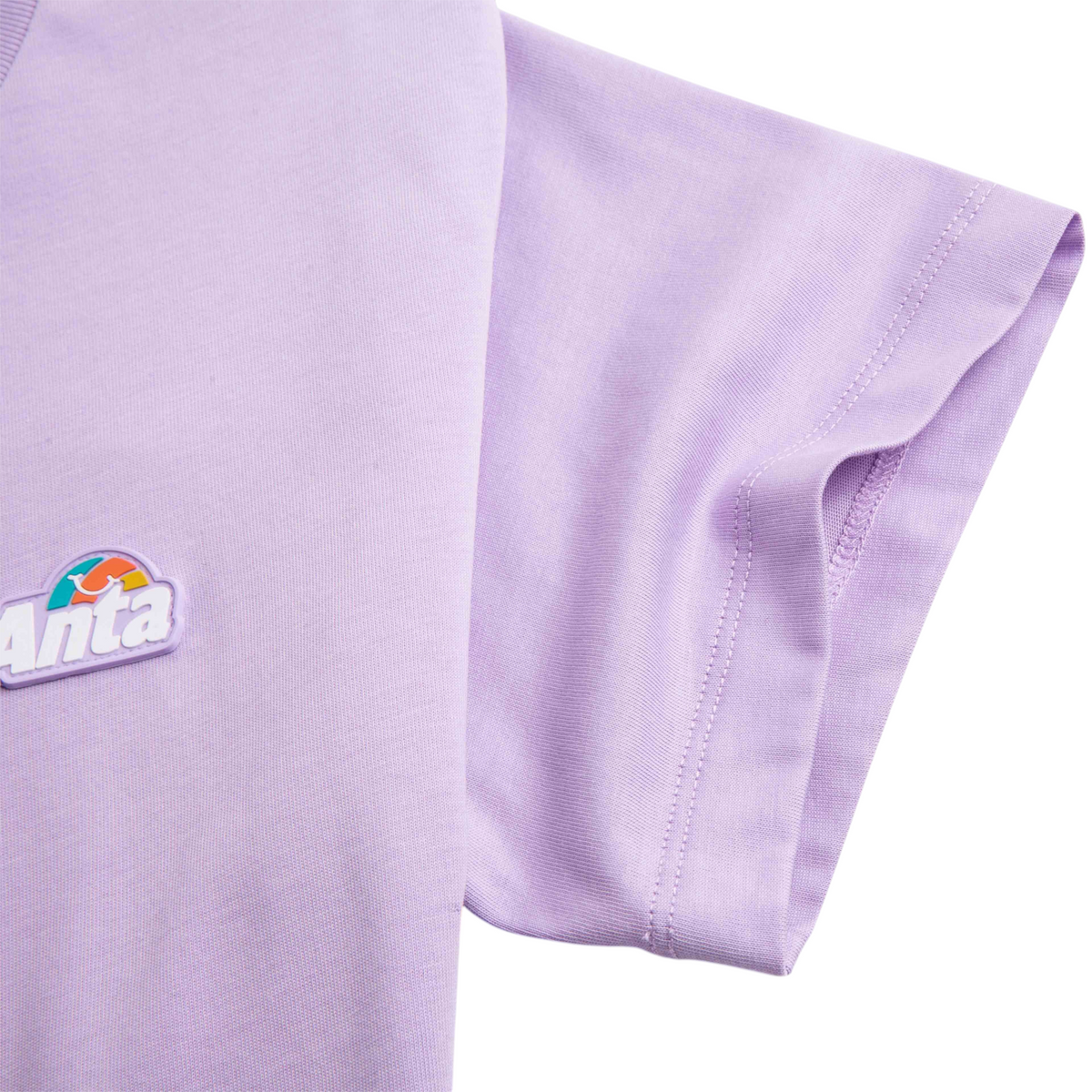 FRG light purple short sleeve cotton t-shirt with a small branded logo patch on the chest