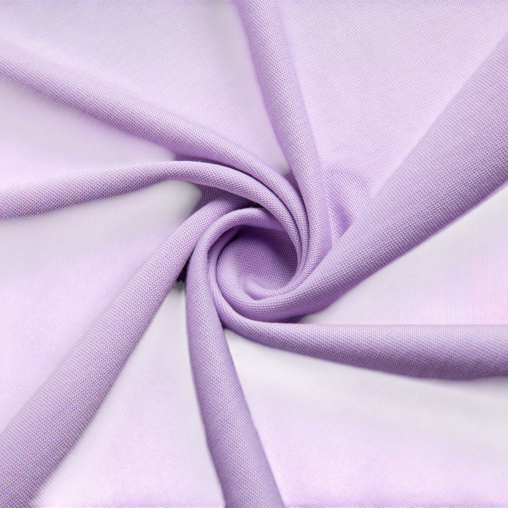 FRG SS TEE in a soft lavender purple cotton fabric with a smooth texture and draped swirl detail.