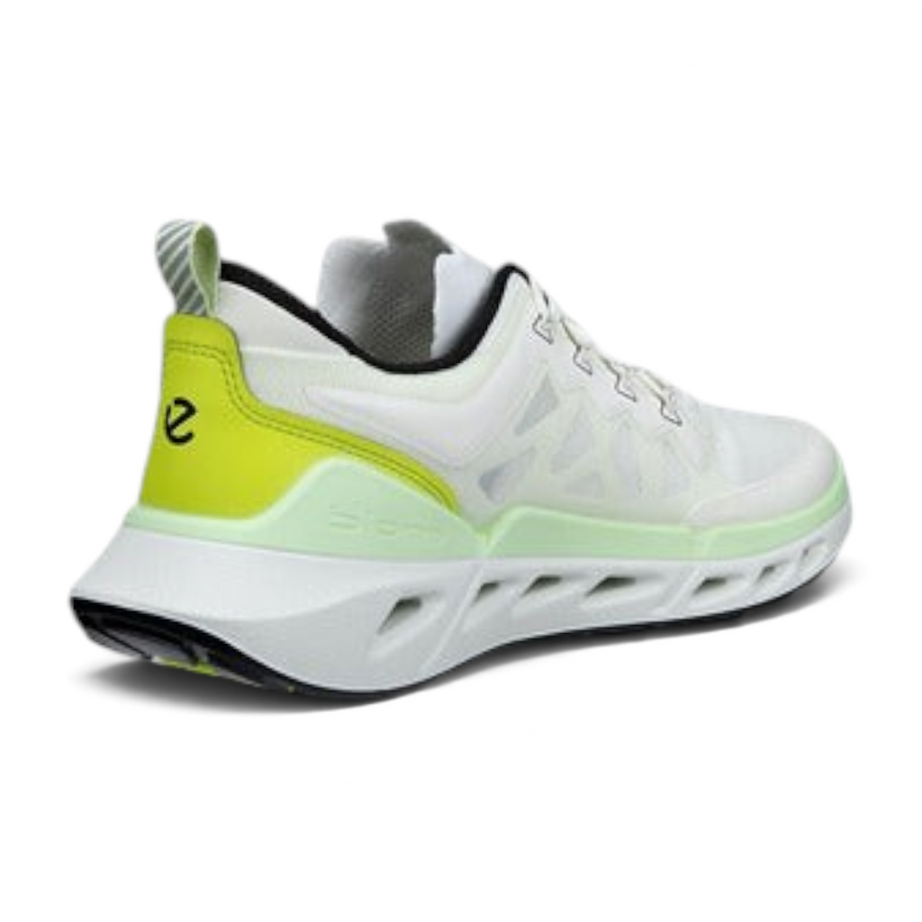 FRG ECCO Biom 720 men's sneaker in white and lime cream with breathable mesh and performance sole, rear view