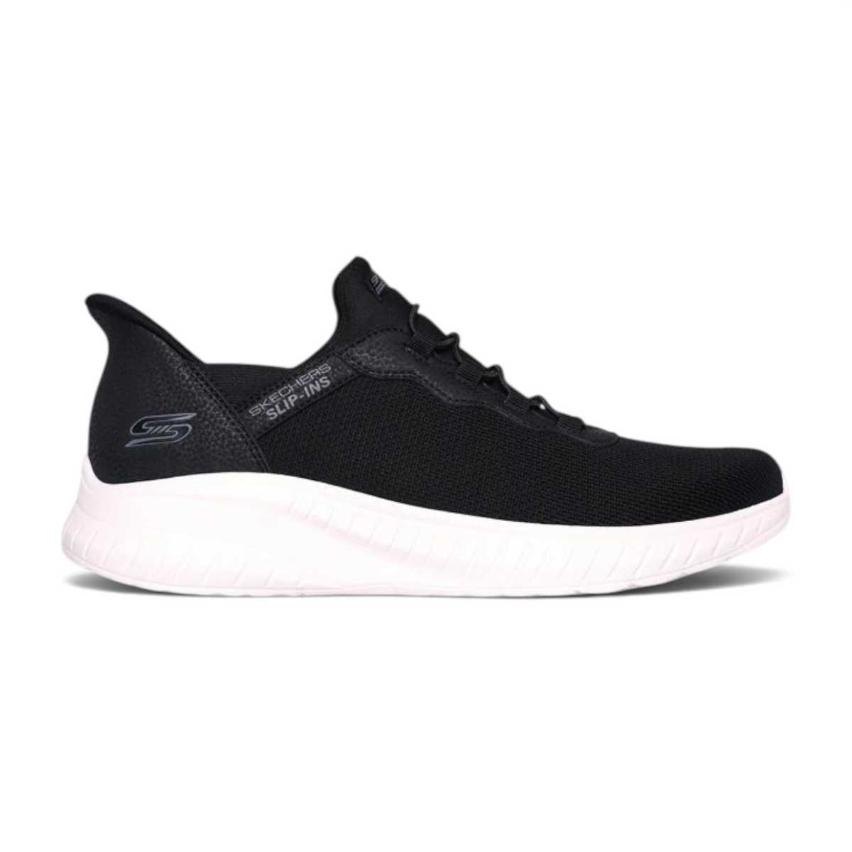FRG Skechers BOBS Squad Chaos Daily Hype black lightweight slip-on sneakers with white cushioned midsole