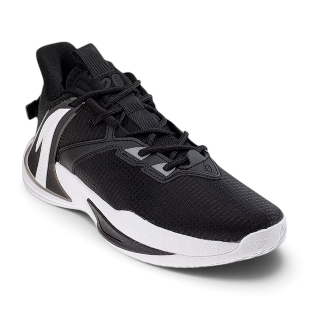 FRG Anta Pounce 2 basketball shoes in black with white sole, breathable mesh upper, and responsive cushioning.