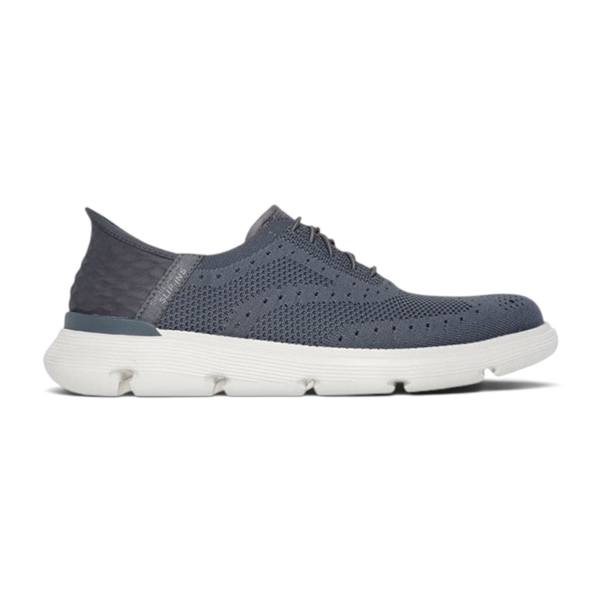 FRG Skechers Garza Palma charcoal wingtip slip-in shoe with engineered knit upper and white cushioned sole