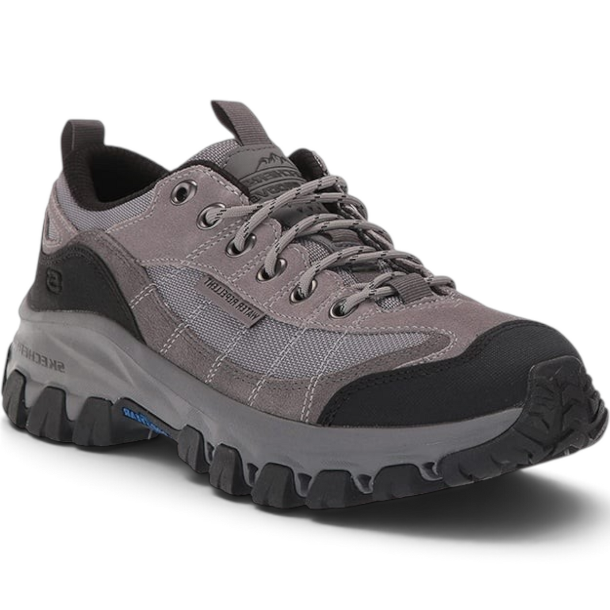 FRG Skechers Edgemont Art Oxford grey water-repellent hiking shoe with durable lug sole and suede mesh upper