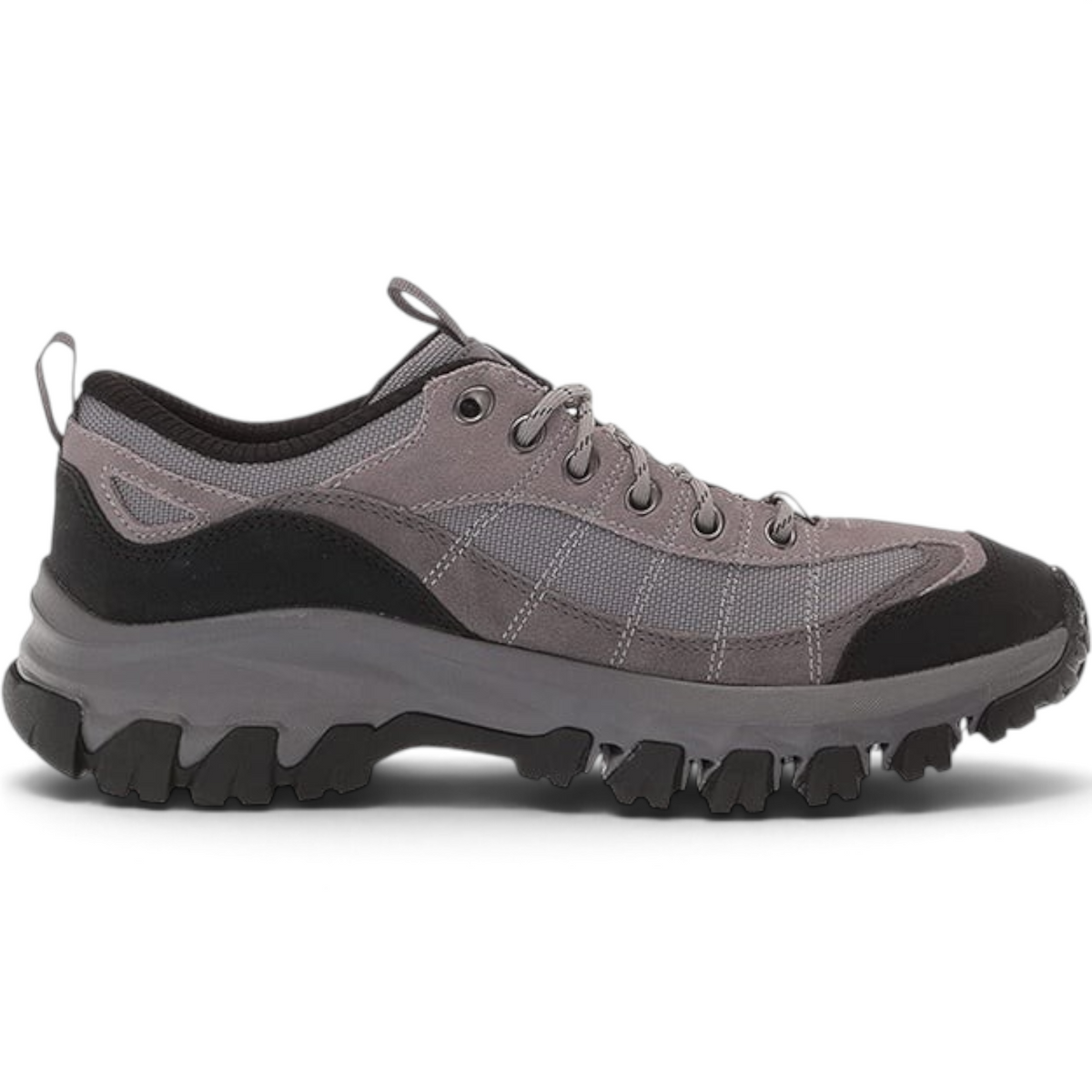 FRG Skechers Edgemont Art Oxford in grey with suede and mesh upper, featuring a rugged black lugged rubber outsole.