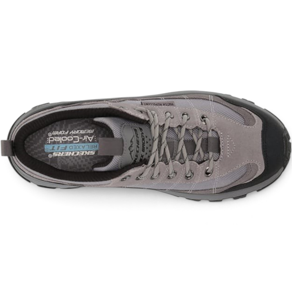 FRG Skechers Edgemont Art Oxford grey lace-up hiking shoe with Air-Cooled Memory Foam insole, top-down view