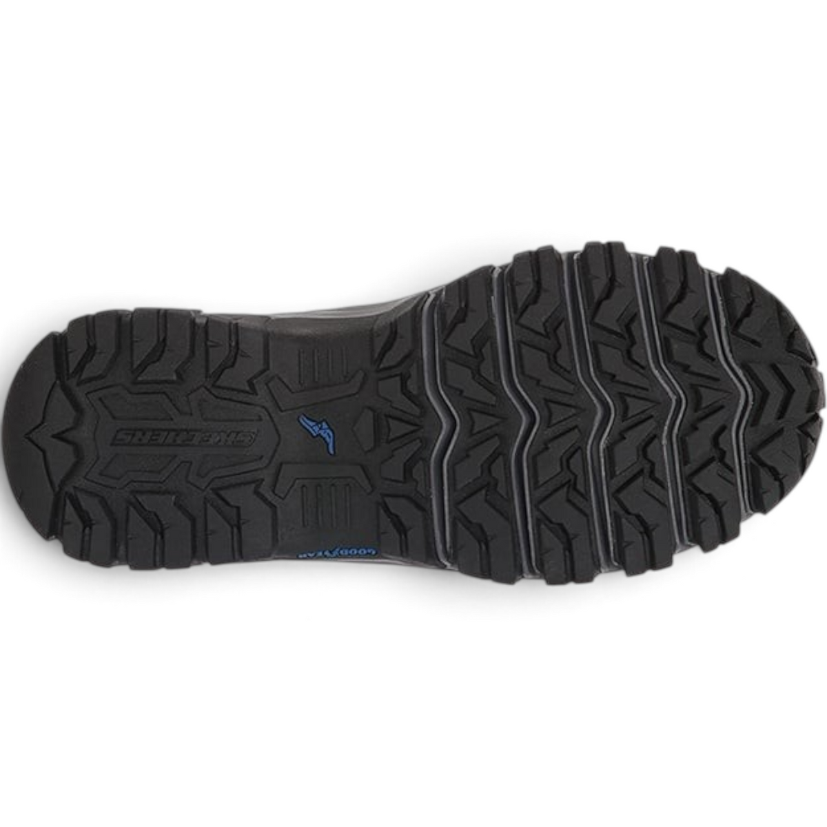 FRG Skechers EDGEMONT ART OXFORD grey shoe featuring a durable black Goodyear rubber lugged outsole for traction.