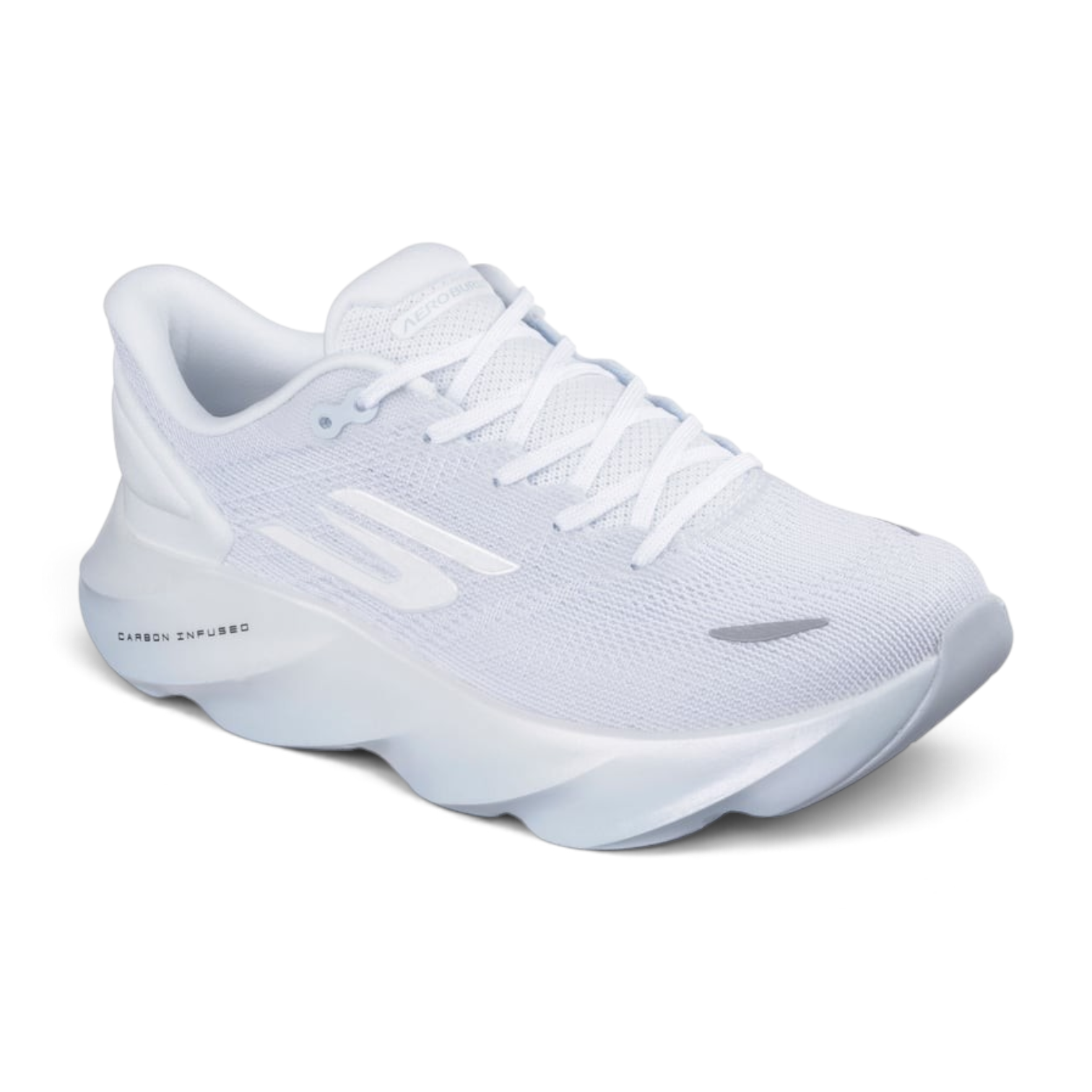 FRG Skechers Aero Burst running shoe in white and light blue with breathable mesh and cushioned midsole