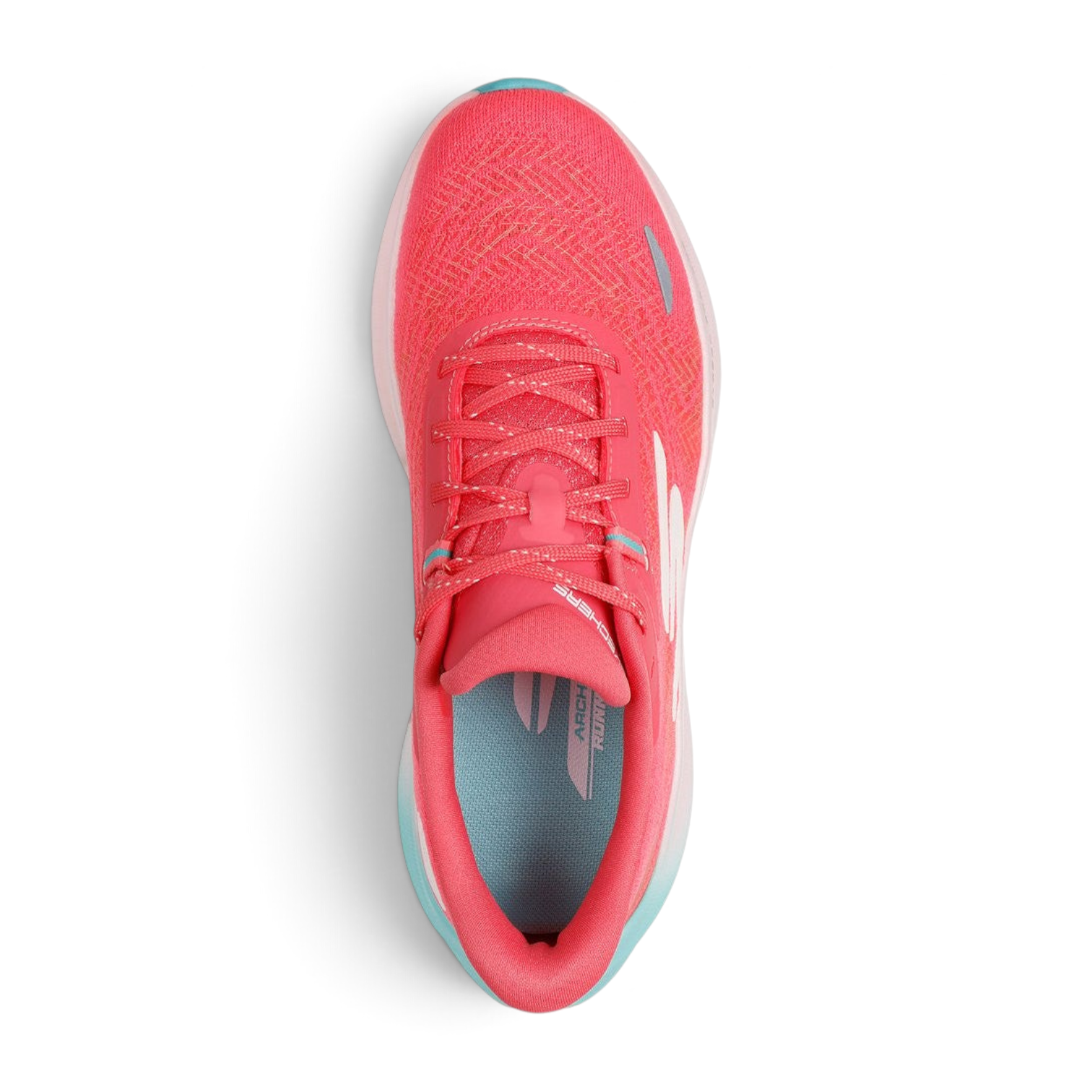 FRG Skechers Aero Spark coral performance running shoe with breathable mesh upper and Arch Fit insole top view