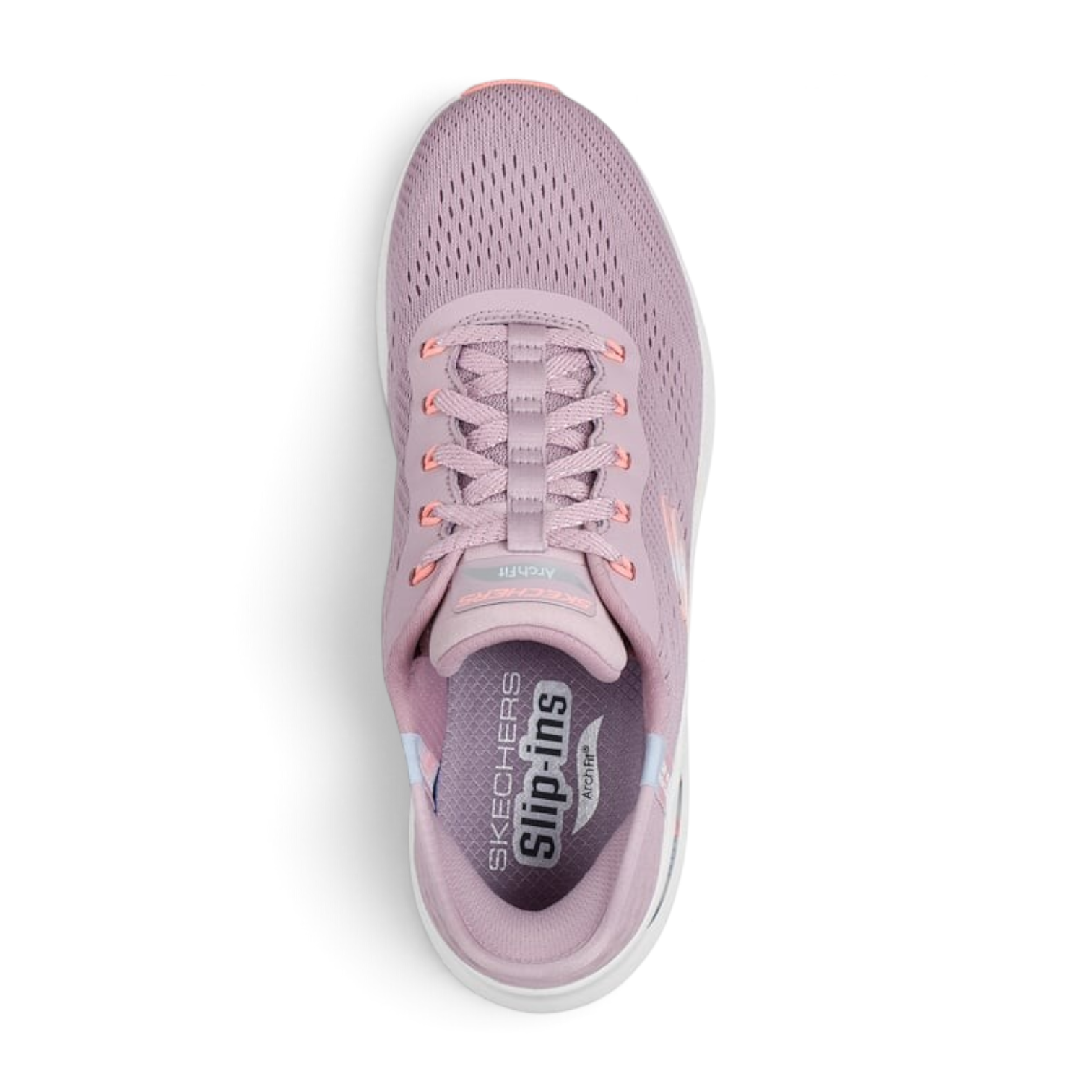 FRG Skechers Arch Fit 2.0 mauve slip-on sneaker with engineered mesh upper and cushioned insole, top view.