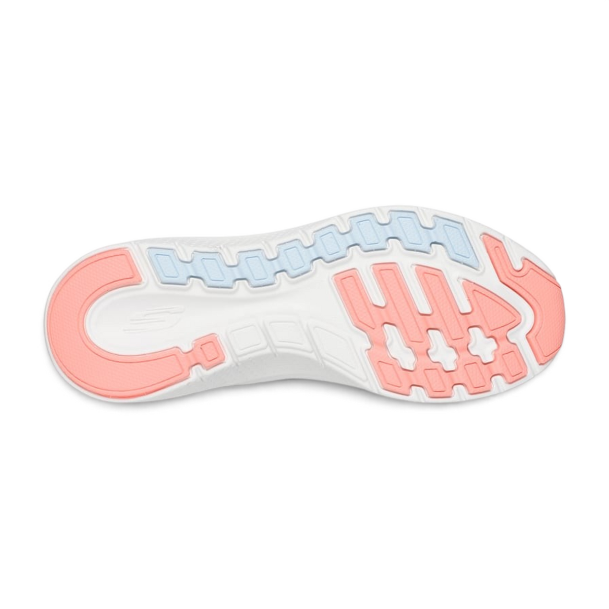 FRG Skechers Arch Fit 2.0 sneaker outsole featuring a white base with pink and light blue traction tread patterns.