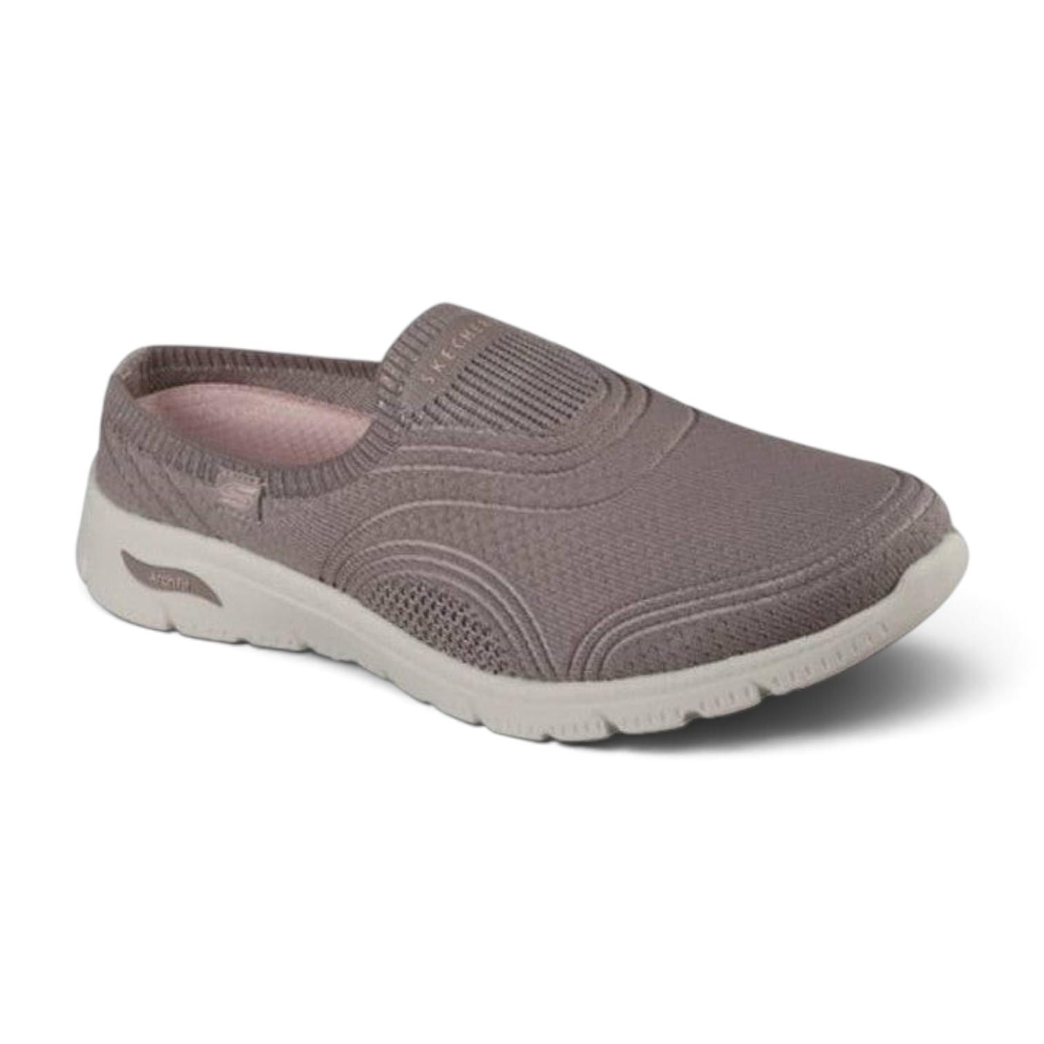 FRG Skechers Arch Fit Refine 2.0 taupe vegan slip-on sneaker with stretch-knit upper and arch-support cushioning
