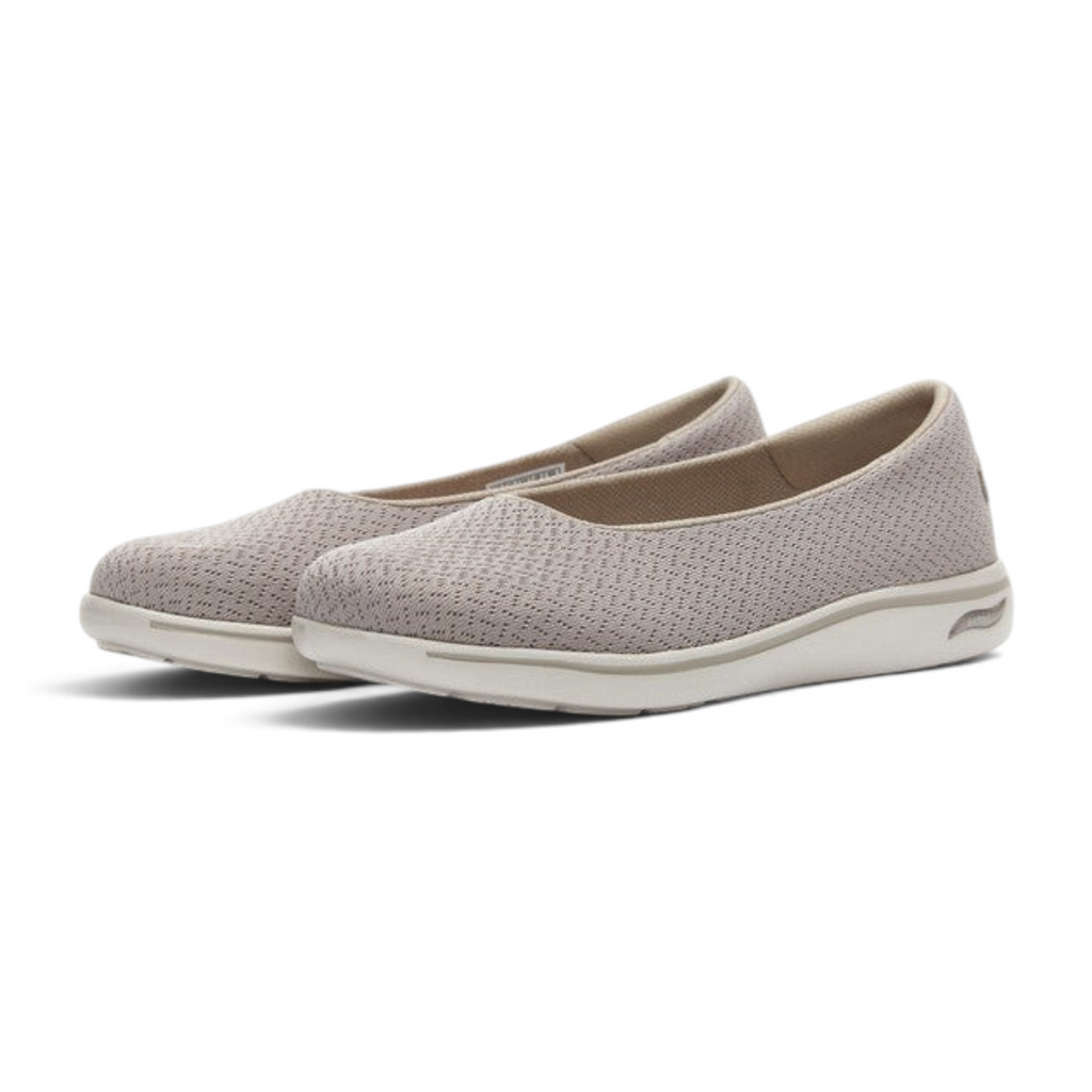 FRG Skechers Arch Fit Uplift taupe casual skimmer flat with breathable mesh upper and supportive cushioned sole