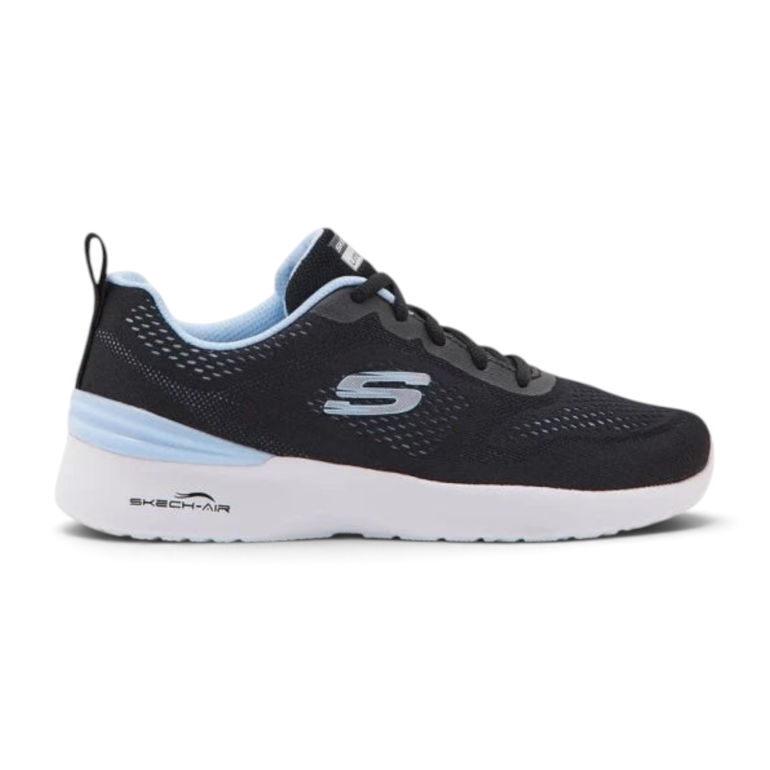FRG Skechers Skech-Air Dynamight black athletic sneaker with lavender blue accents and air-cushioned midsole