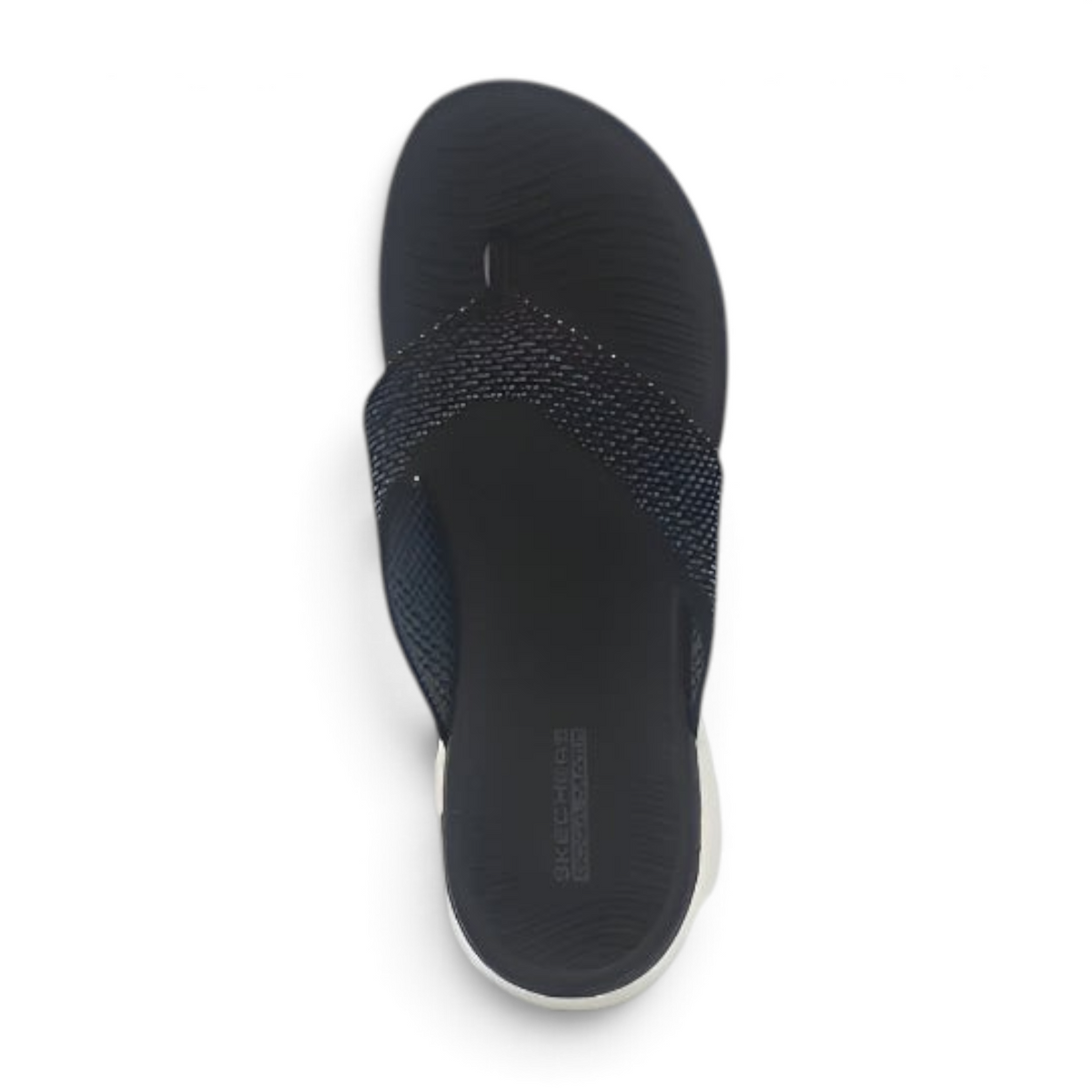FRG Skechers On-the-GO 600 Flourish black thong sandal with woven mesh upper and contoured Goga Mat footbed