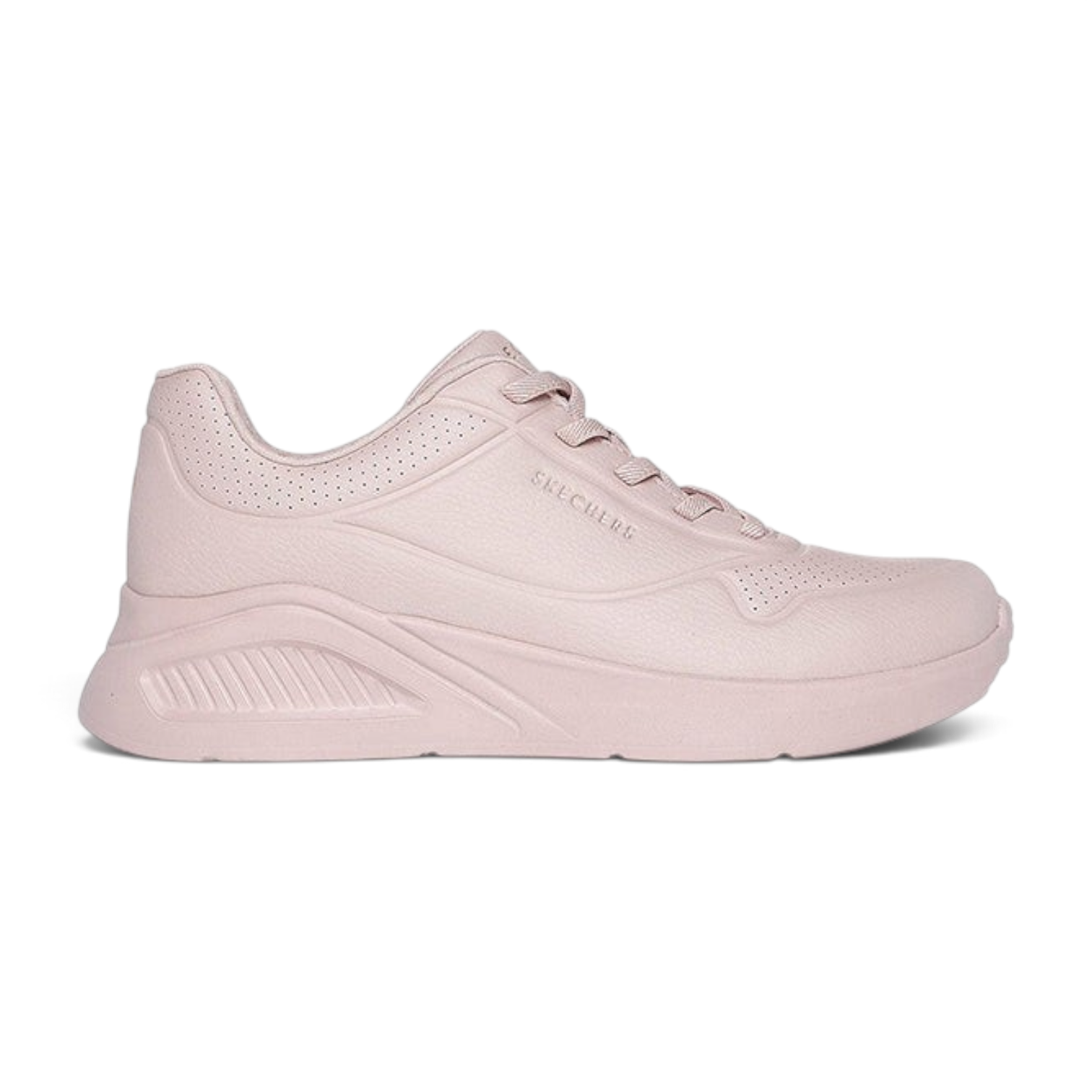 FRG Skechers Uno Lite fashion sneaker in blush pink synthetic duraleather with platform wedge and memory foam insole