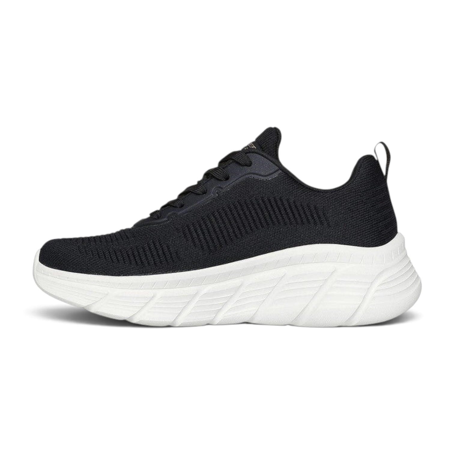 FRG Skechers BOBS Sport B Flex high-top sneaker in black knit with a thick white memory foam sole