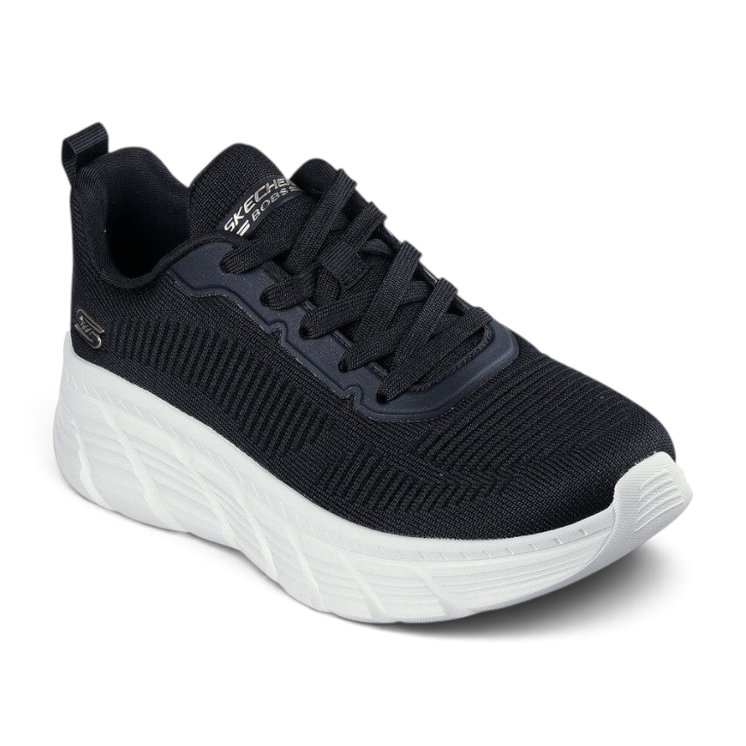 FRG Skechers BOBS Sport B Flex high-top sneaker in black knit with a thick white cushioned sole
