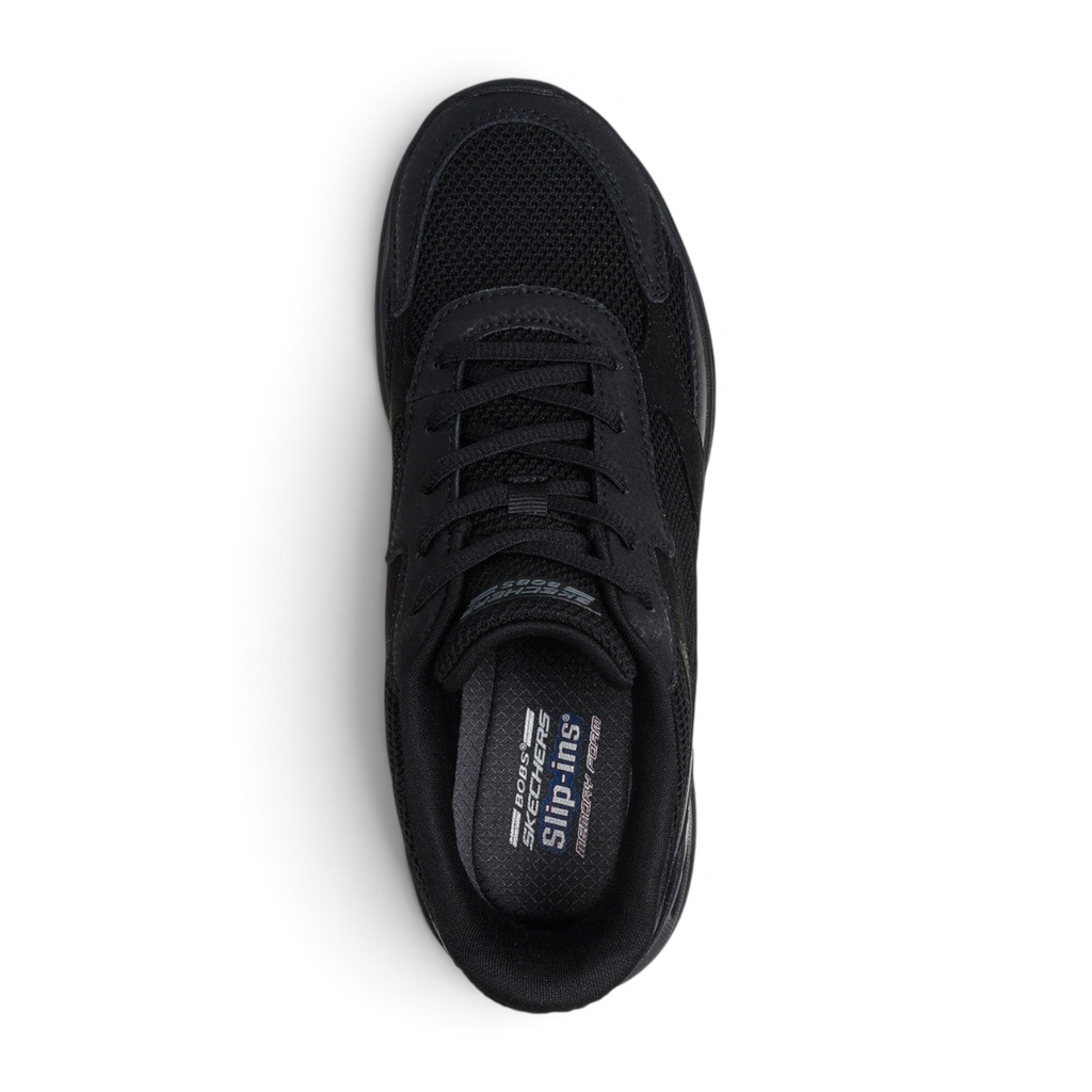 FRG Skechers BOBS Arc Waves 2.0 black slip-in sneaker with cushioned memory foam insole and breathable mesh upper