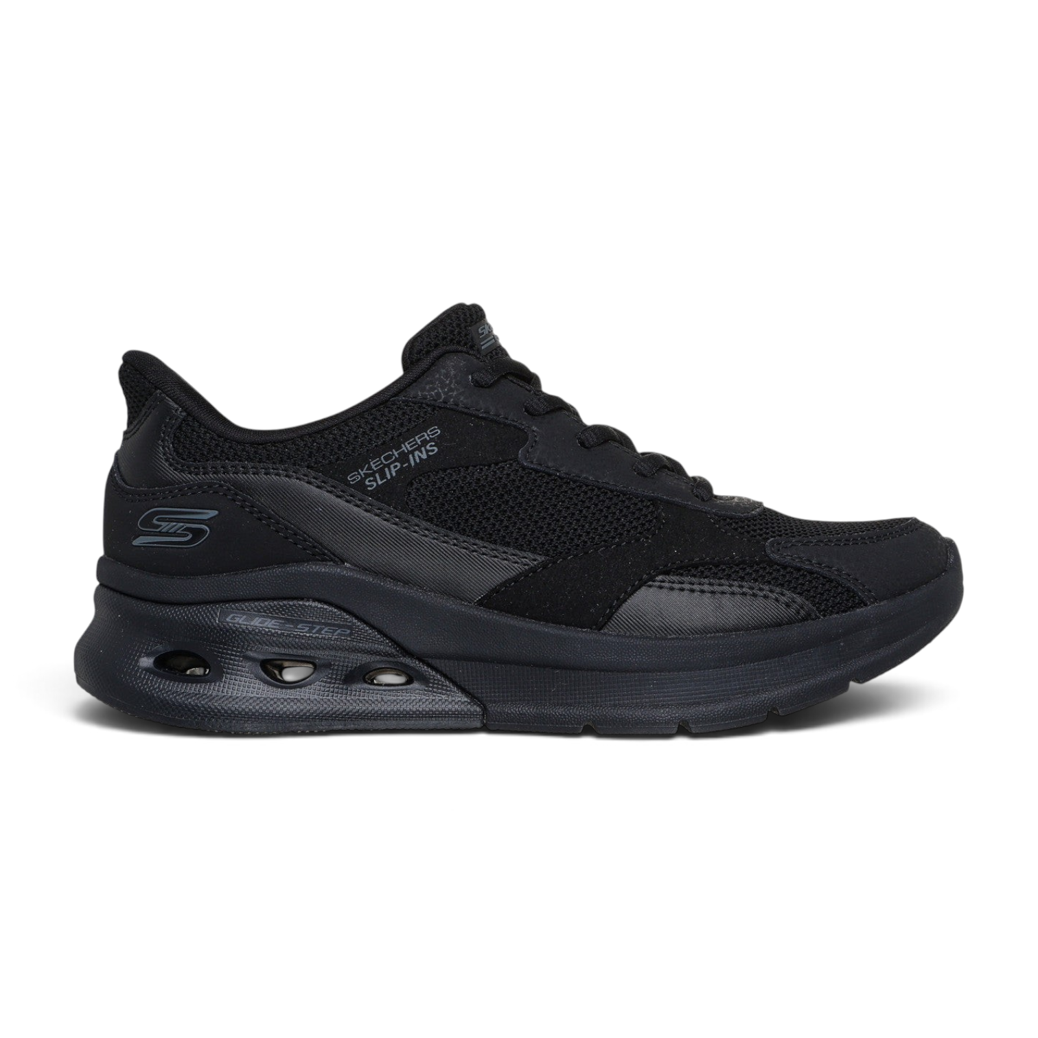 FRG Skechers BOBS Arc Waves 2.0 black slip-in sneaker with mesh upper and cushioned Glide-Step sole