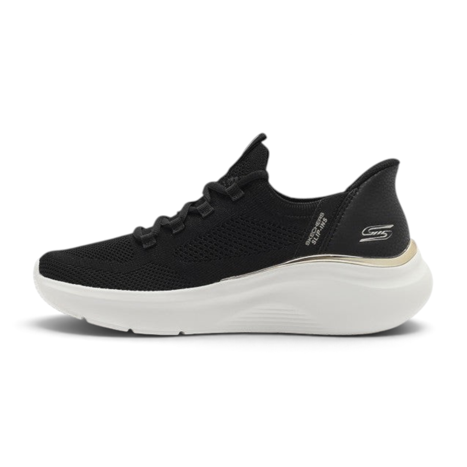 FRG Skechers BOBS B Love True Delight black vegan slip-on sneaker with white cushioned sole and knit upper
