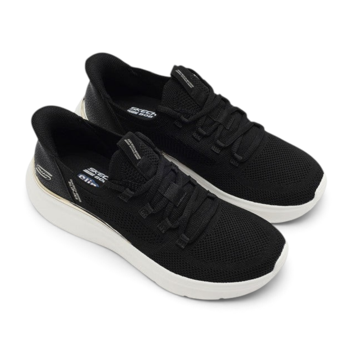 FRG Skechers BOBS B Love True Delight black slip-on sneakers with engineered knit upper and white cushioned sole