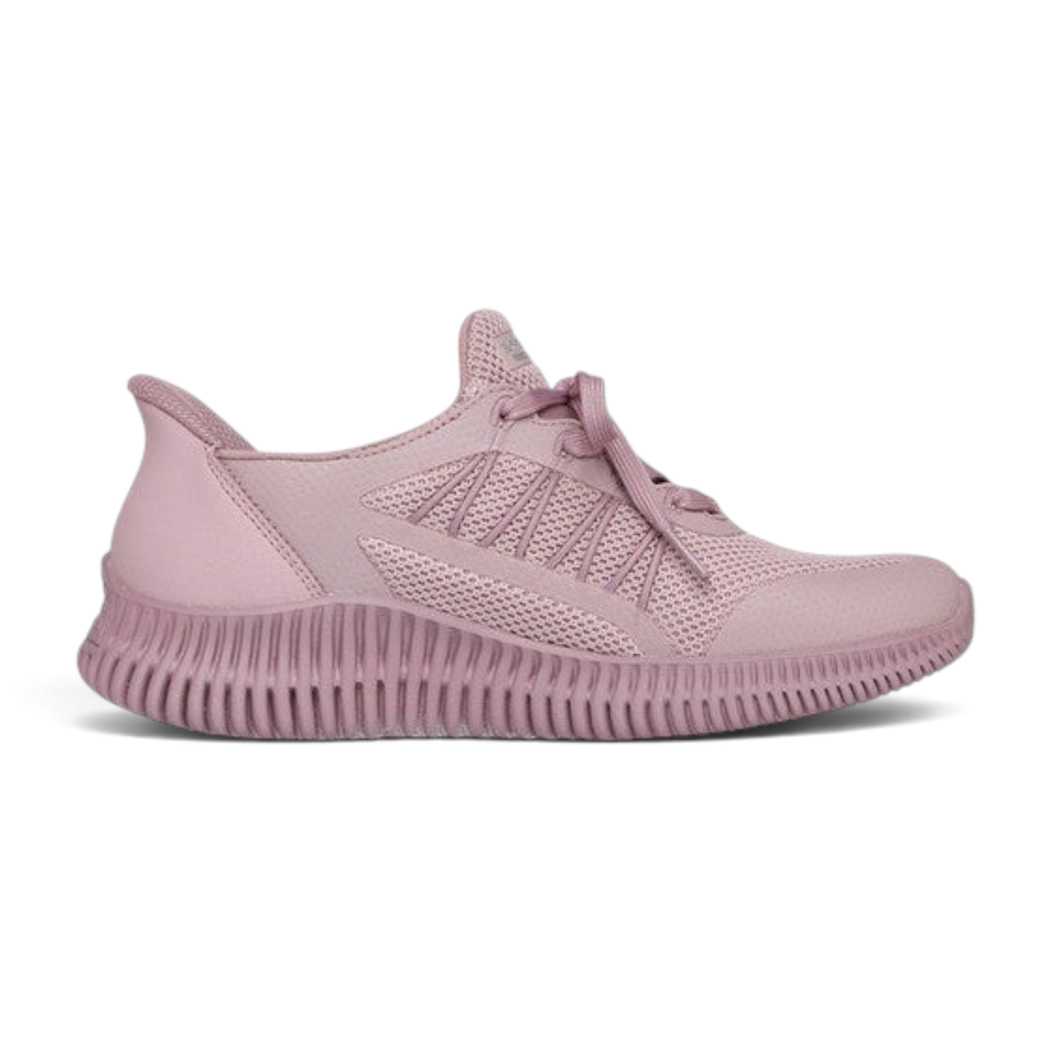FRG Skechers BOBS Geo Lite Divine Pace rose pink knit slip-on sneaker with cushioned sole and lace-up detail