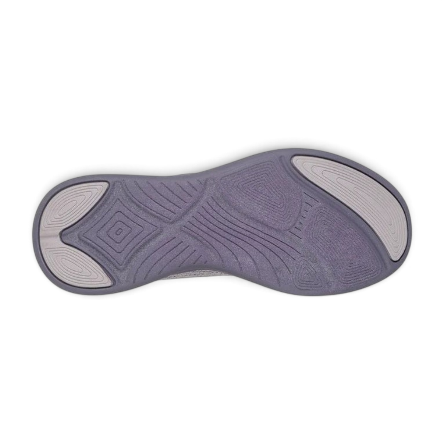 FRG Skechers BOBS Moda Flex sneaker outsole in lilac with textured grip pattern and light grey heel and toe pads