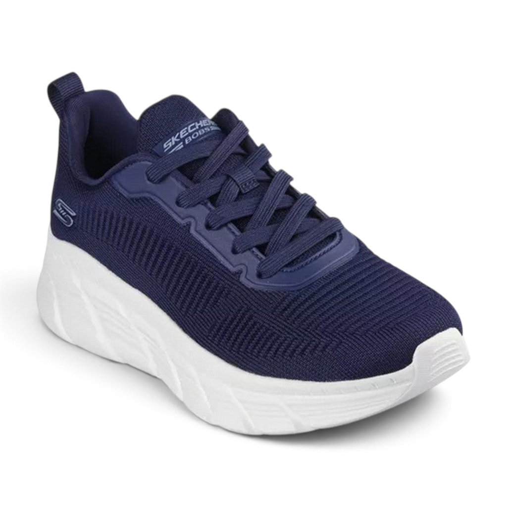 FRG Skechers BOBS Sport B Flex high-top sneaker in navy blue knit with a thick white cushioned sole
