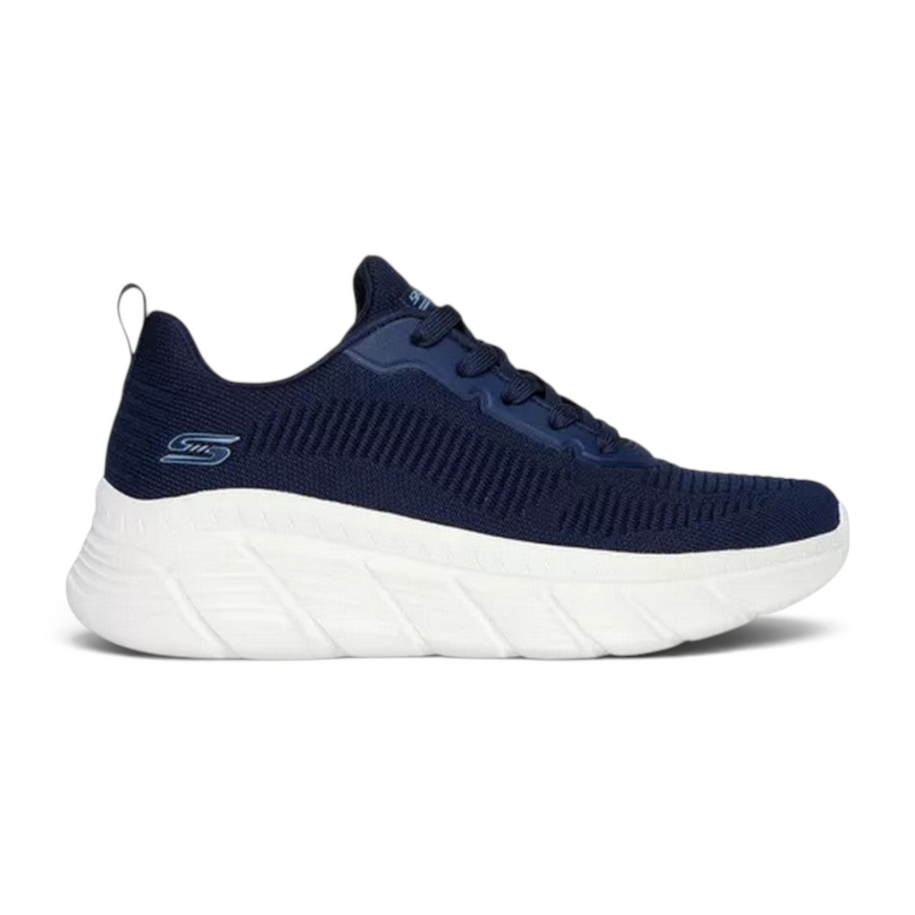 FRG Skechers BOBS Sport B Flex high-top sneaker in navy knit with a thick white cushioned sole