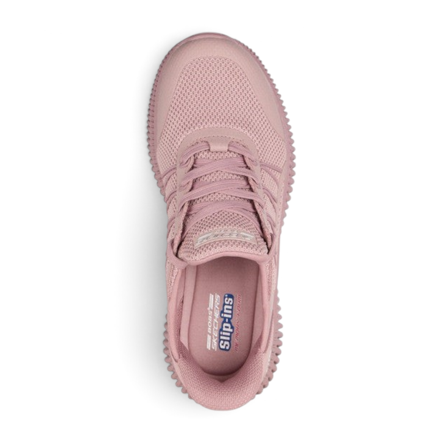 FRG Skechers BOBS Geo Lite Divine Pace rose pink knit slip-on sneaker with Memory Foam insole, top view