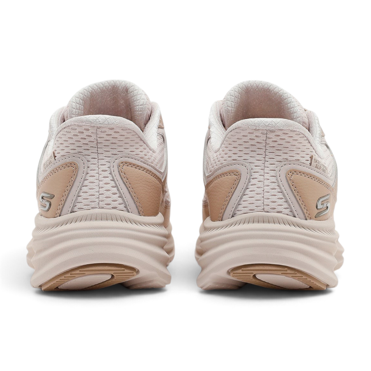 FRG Skechers BOBS Skillz Too Layered Natural slip-in sneakers featuring a beige mesh upper and memory foam heel