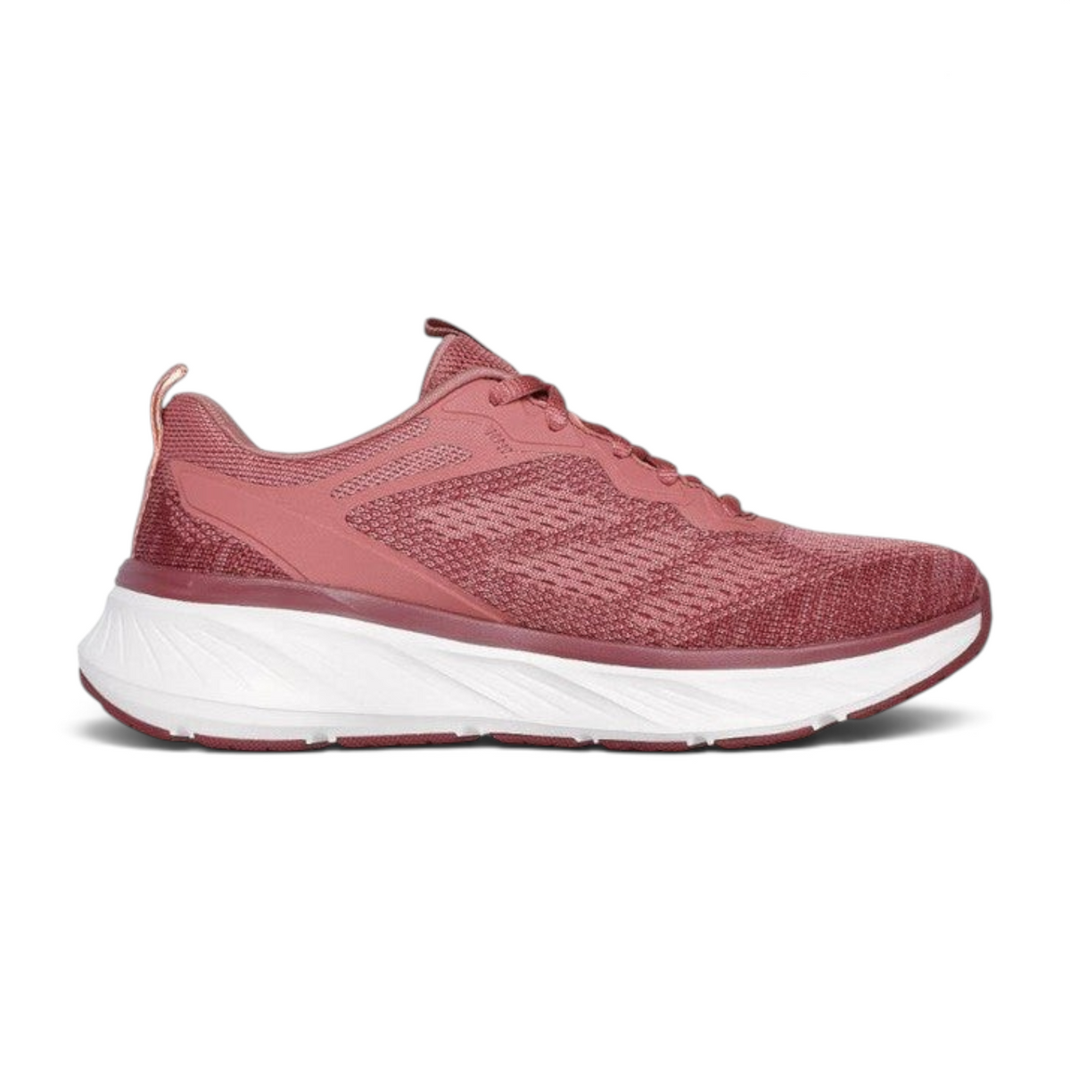 FRG Skechers Edgeride Power Flow athletic sneaker in dark mauve with engineered knit upper and white cushioned midsole