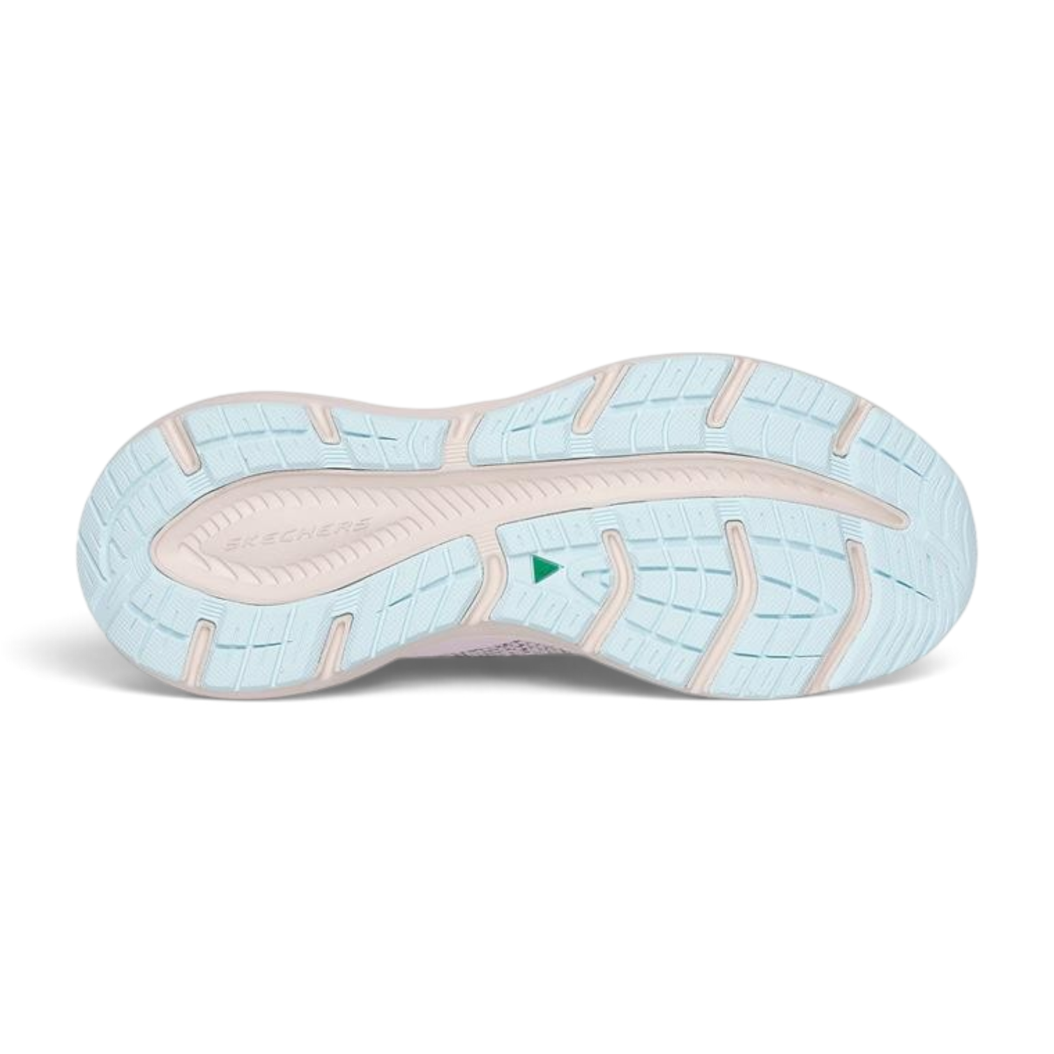 FRG Skechers Edgeride Power Flow sneaker outsole in light blue and mauve with a cushioned performance tread pattern.