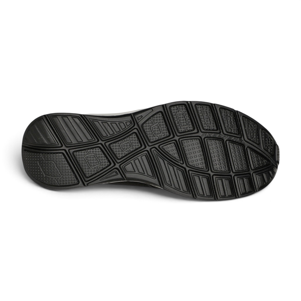 FRG Skechers Relaxed Fit Equalizer 5.0 black rubber sneaker outsole with textured grip pattern