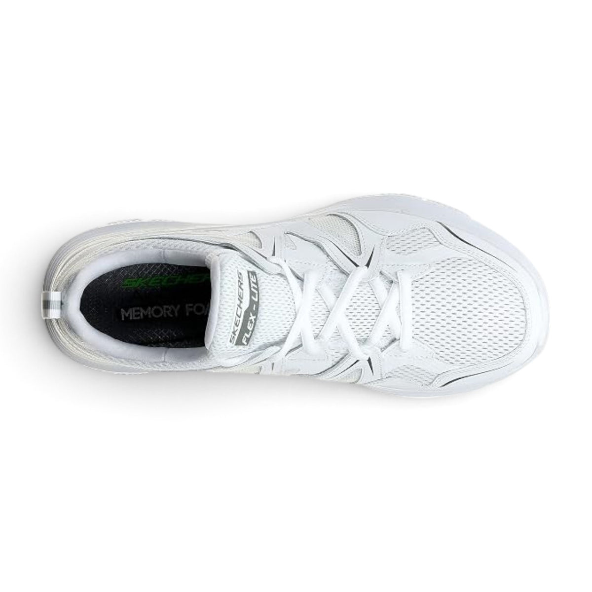 FRG Skechers Flex Advantage 4.0 men's white mesh sneaker with memory foam insole, top-down view