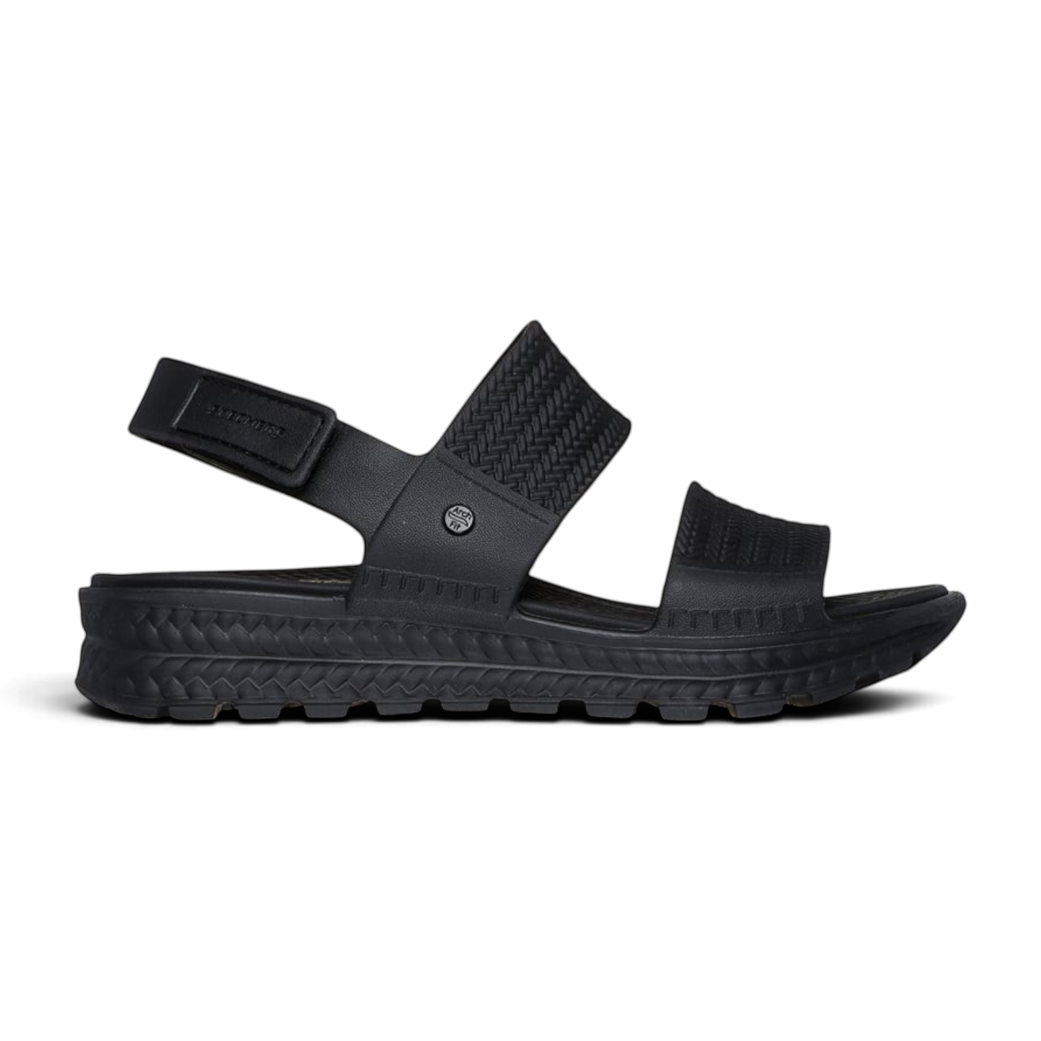 FRG Skechers Foamies Arch Fit black sandals with sculpted upper and cushioned arch support for comfort.