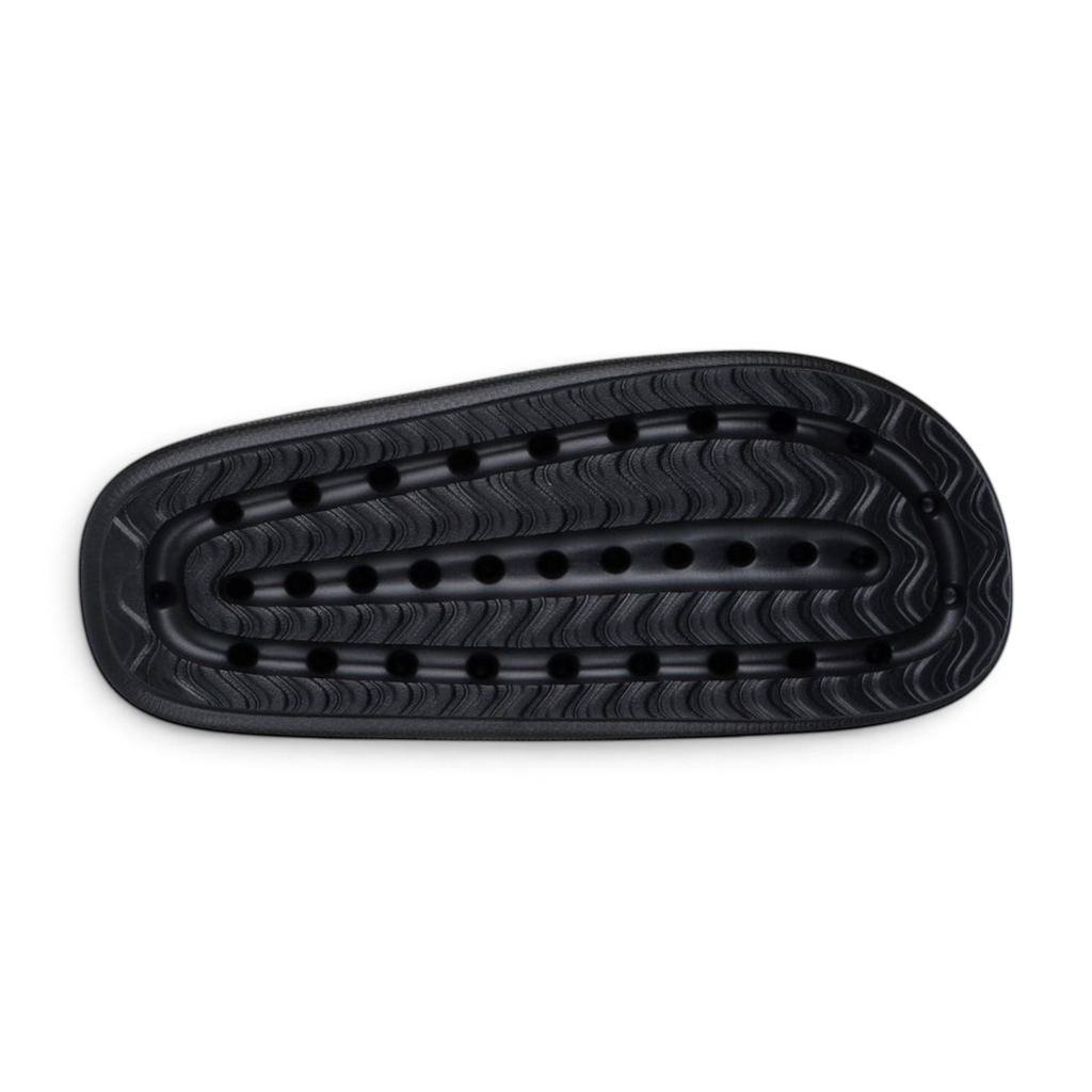 FRG Skechers Foamies Arch Fit Horizon Wind Down black slide sandal footbed with textured arch support and perforations