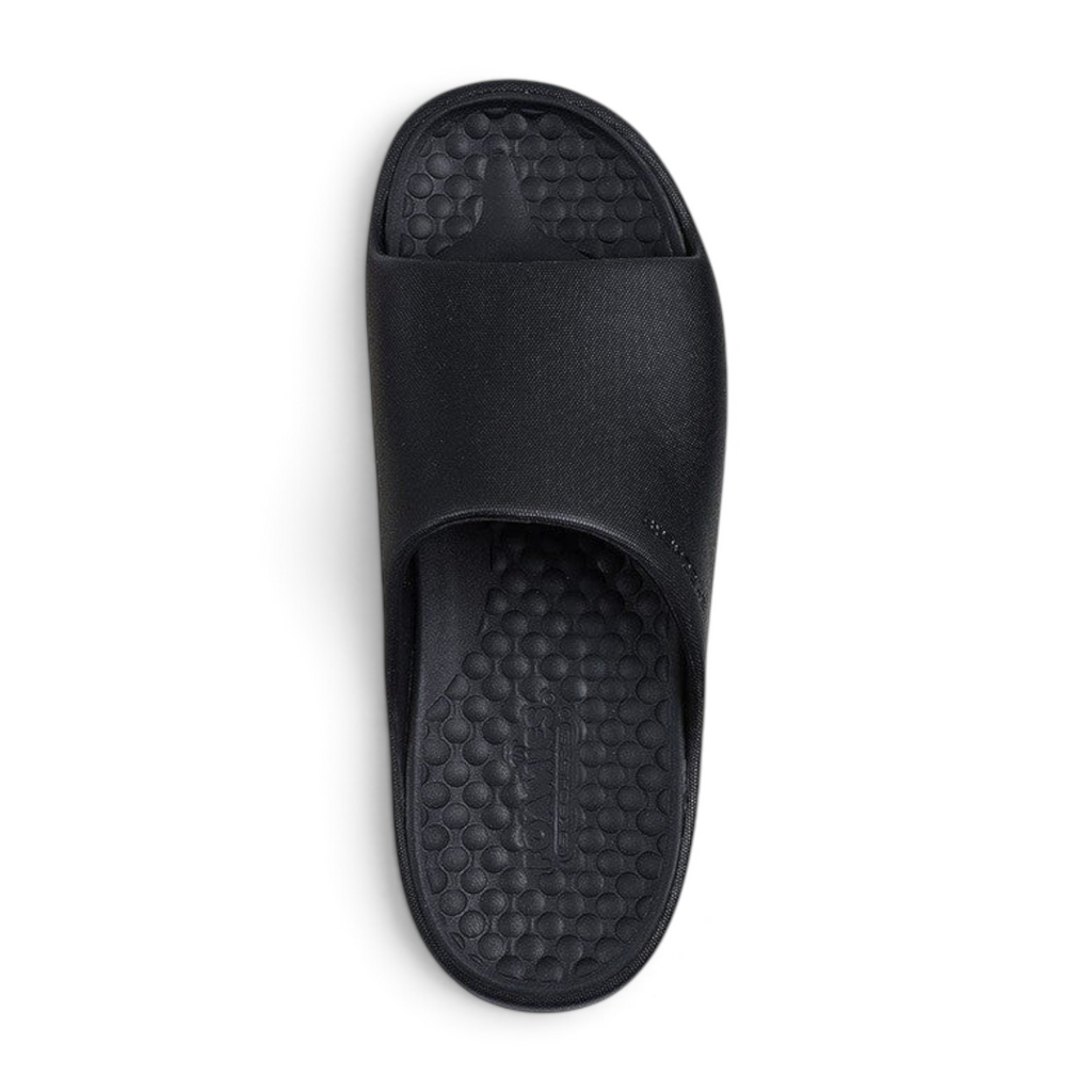 FRG Skechers Foamies Precision Elite black vegan slide with a sculpted upper and cushioned textured footbed