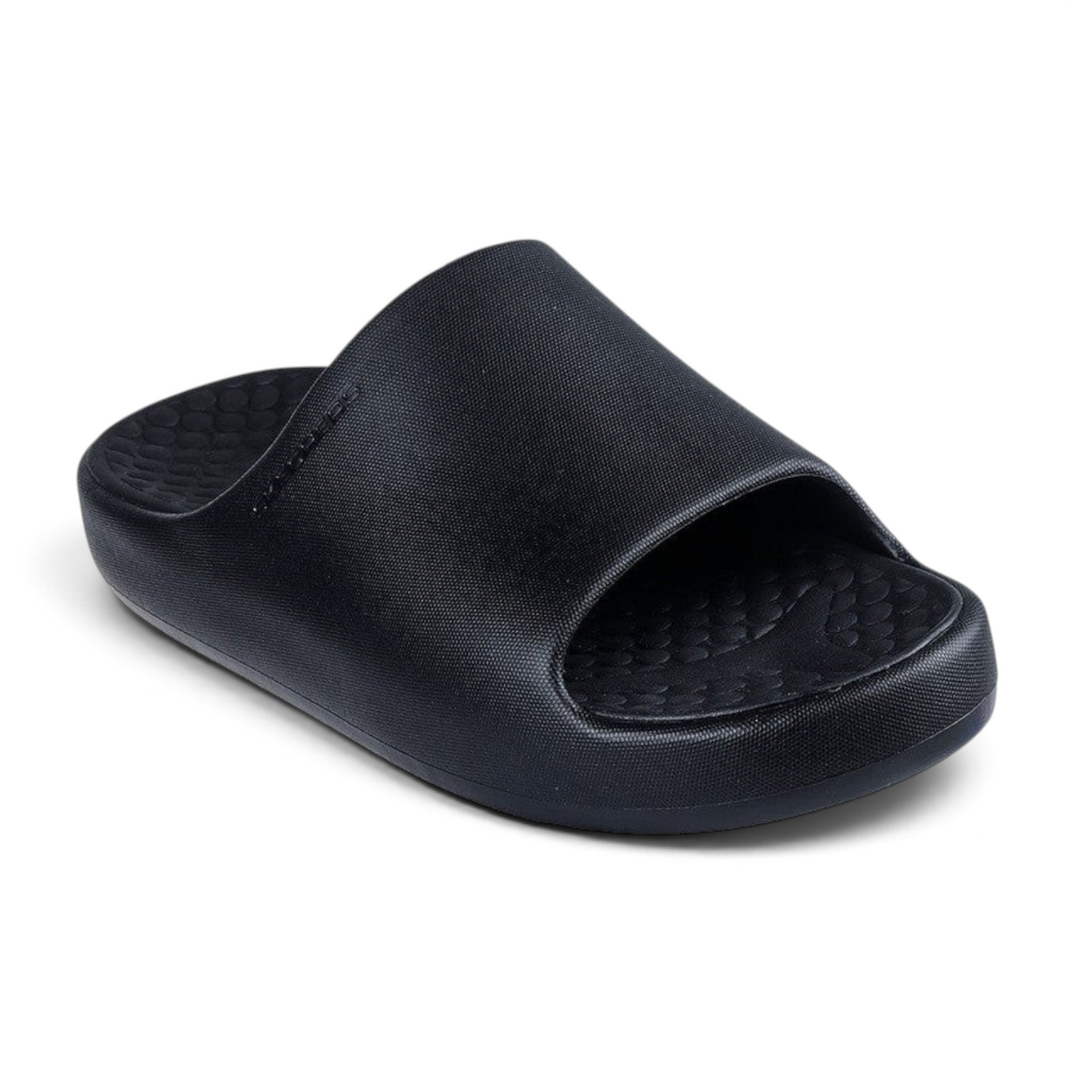 FRG Skechers Foamies Precision Elite black vegan slide with a sculpted upper and cushioned footbed