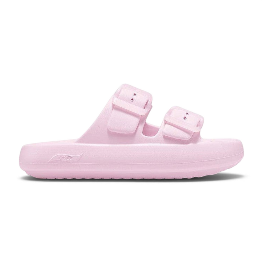 FRG Skechers Foamies Arch Fit blush pink dual-band slide sandal with podiatrist-certified arch support