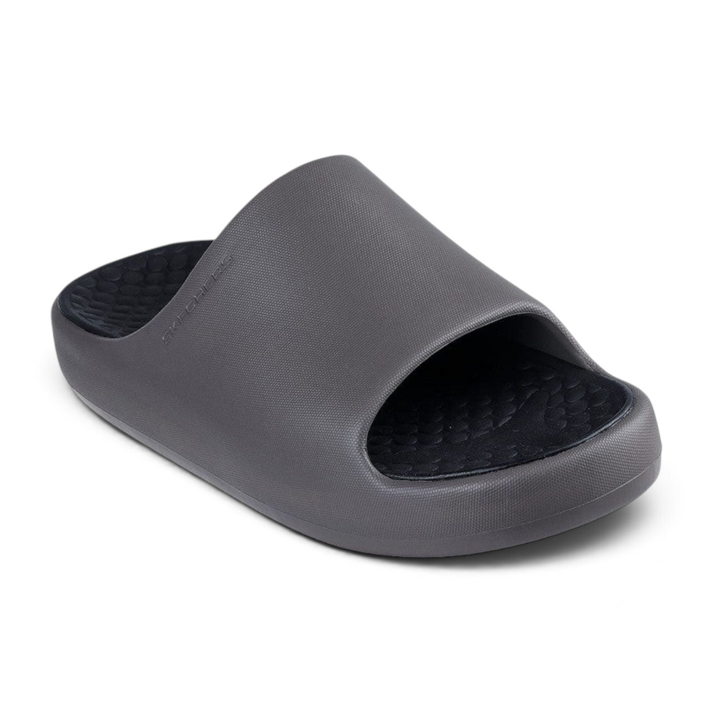 FRG Skechers Foamies Precision Elite khaki vegan slide with a sculpted single-band upper and contoured footbed