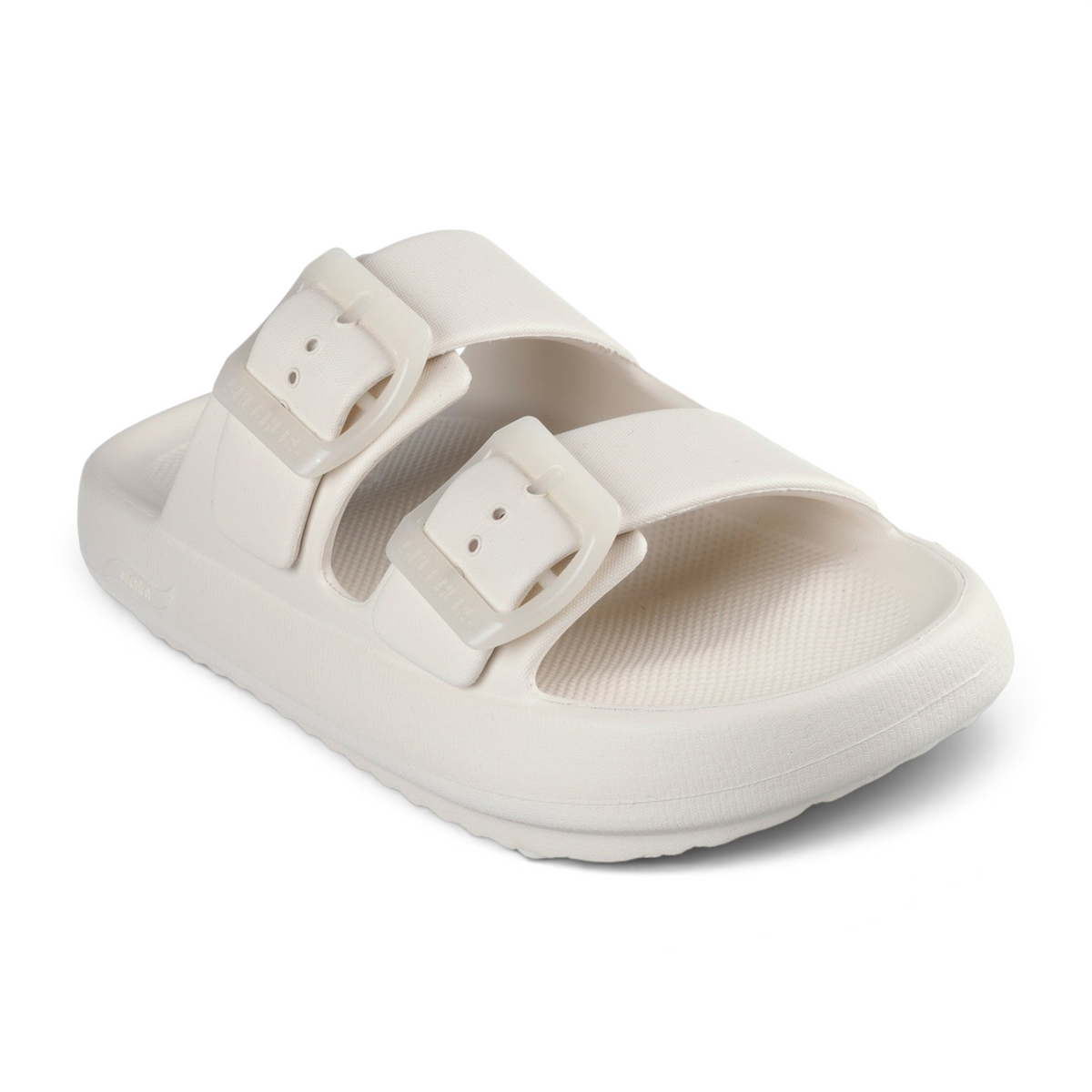 FRG Skechers Foamies Arch Fit dual-band slide sandals in natural beige lightweight foam with adjustable buckles