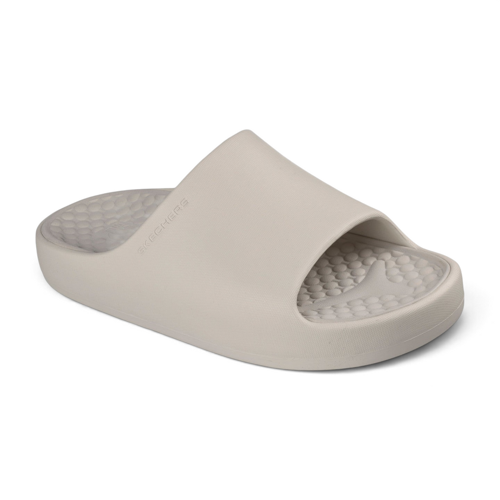 FRG Skechers Foamies Precision Elite natural beige vegan slide with a sculpted single-band upper and contoured footbed