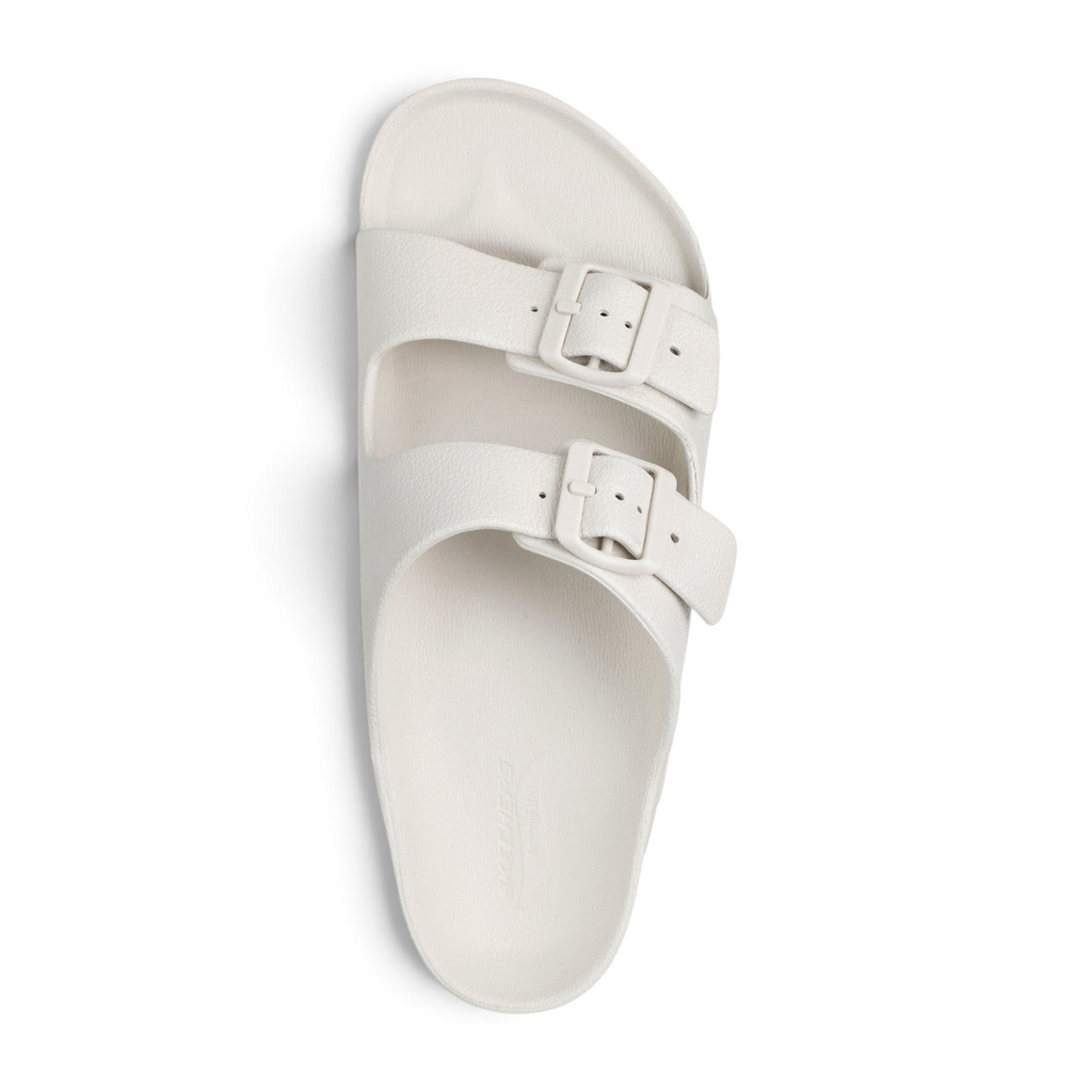 FRG Skechers Foamies Arch Fit Cali Surf slide in off-white with adjustable buckle straps and contoured footbed