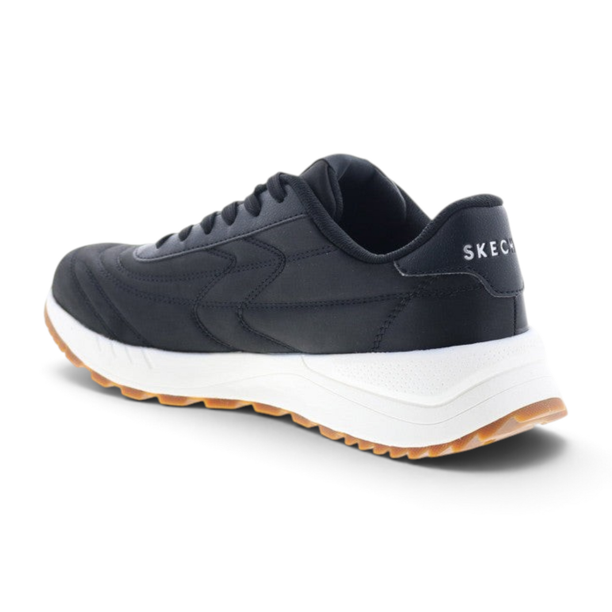 FRG Skechers Fury Plush Waves lifestyle sneaker in black with a white midsole and gum rubber outsole