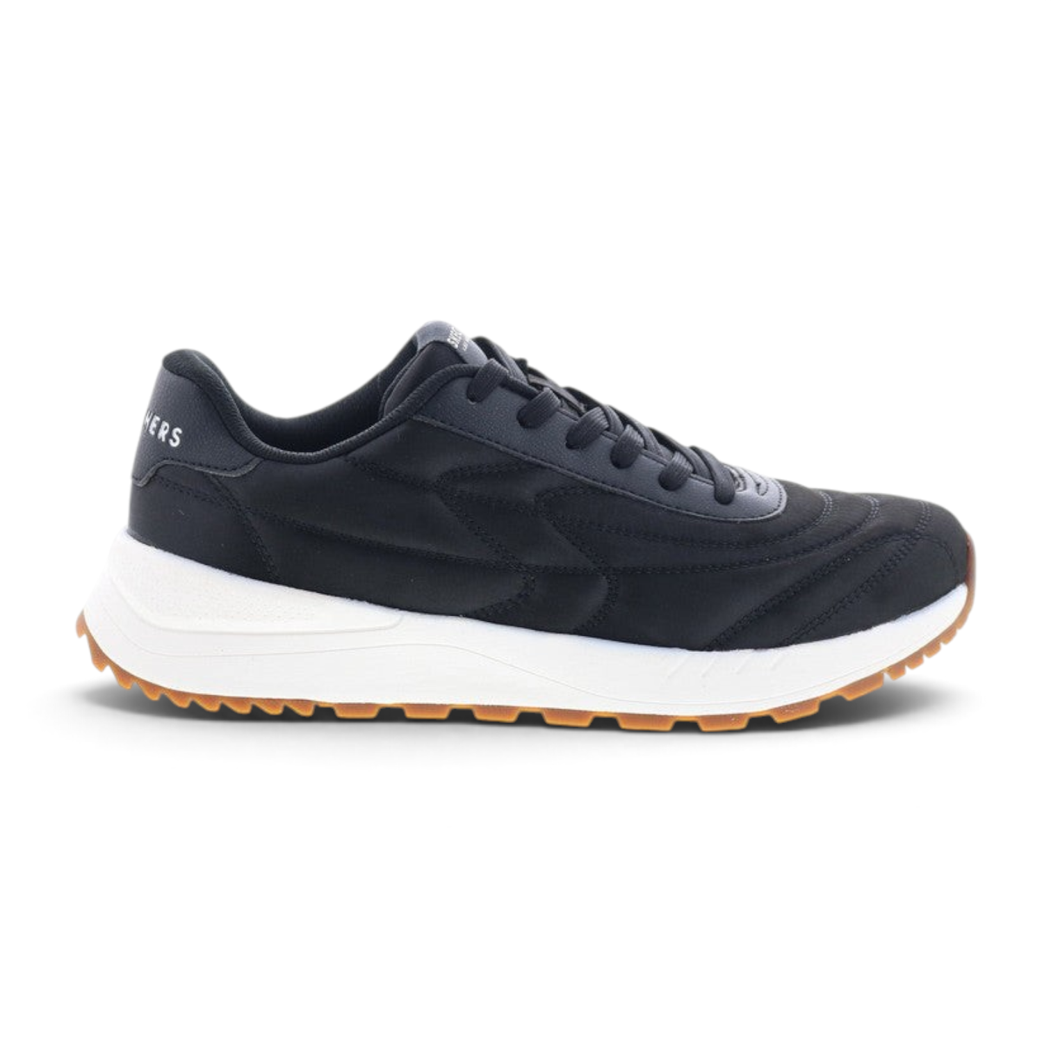 FRG Skechers Fury Plush Waves lifestyle sneaker in black with a white midsole and gum rubber outsole